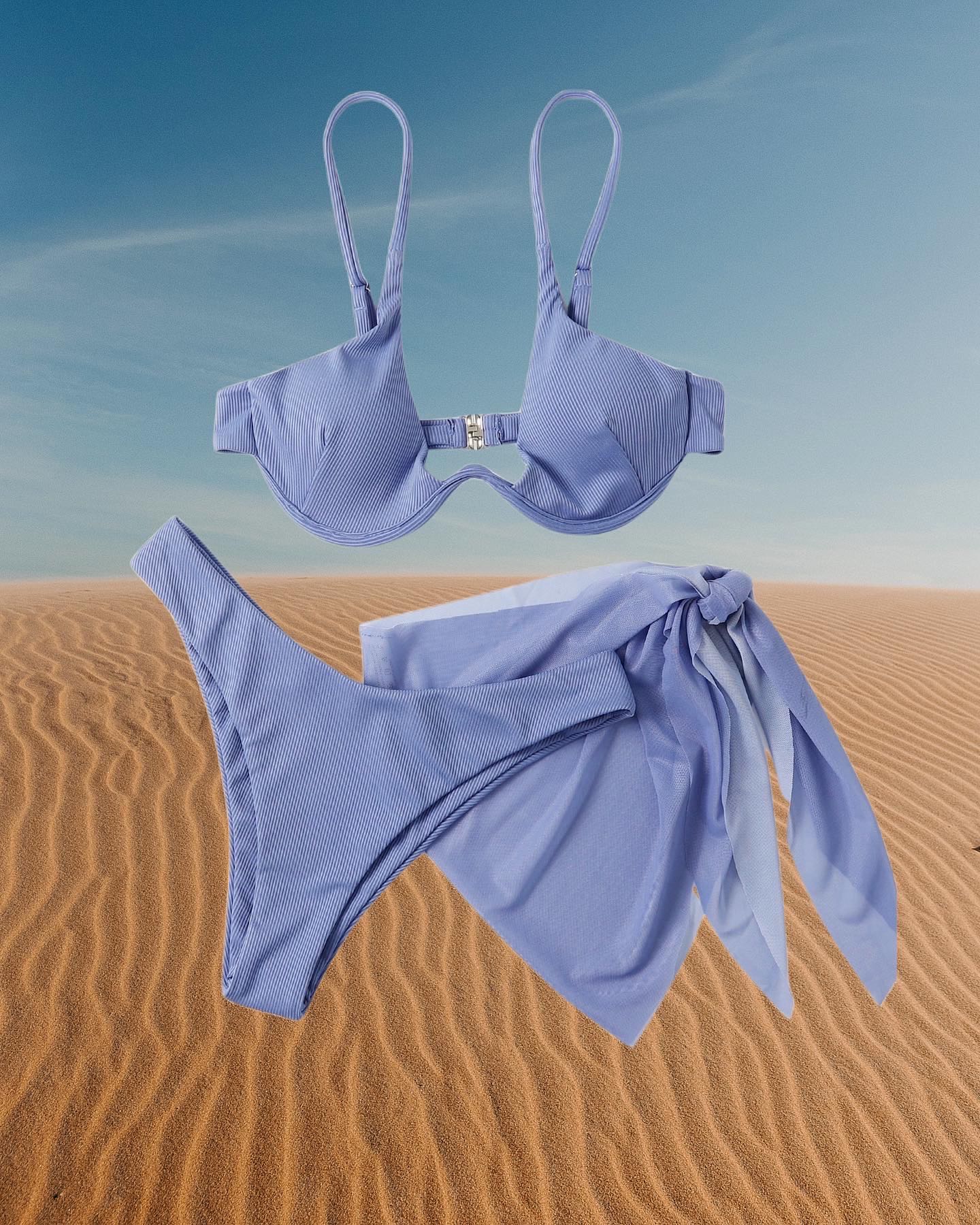 Ribbed underwired bra with highcut bikini set