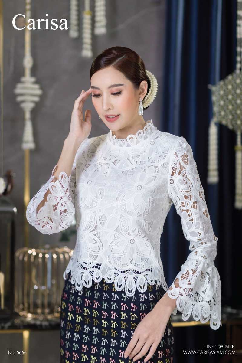 เสื้อลูกไม้สวย เสื้อลูกไม้ผญ Carisa เสื้อลูกไม้ออกงาน แขนกระดิ่งยาว ลูกไม้ลายดอกไม้ทั้งตัว [5666]