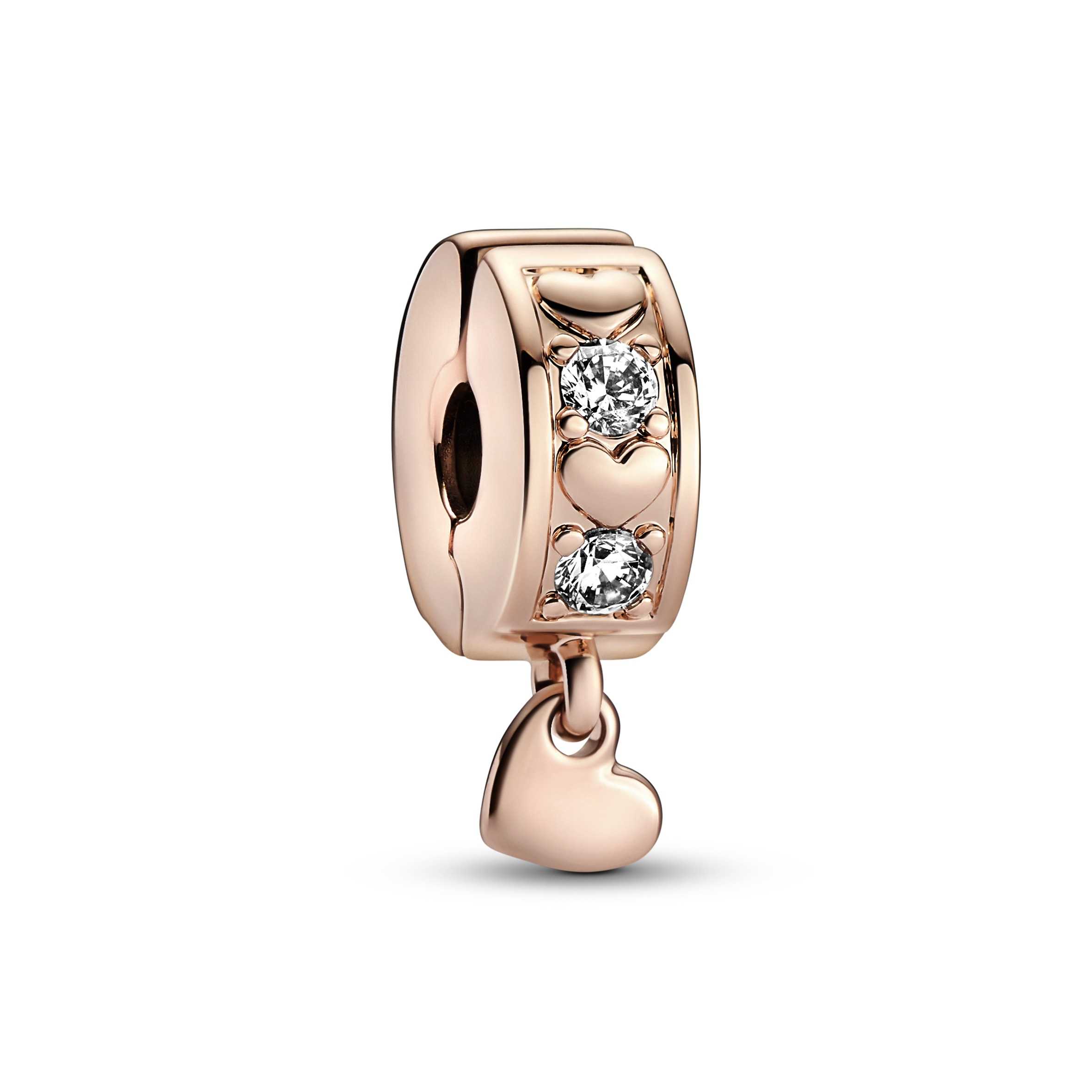 Heart 14k rose gold-plated clip with clear cubic zirconia and silicone grip