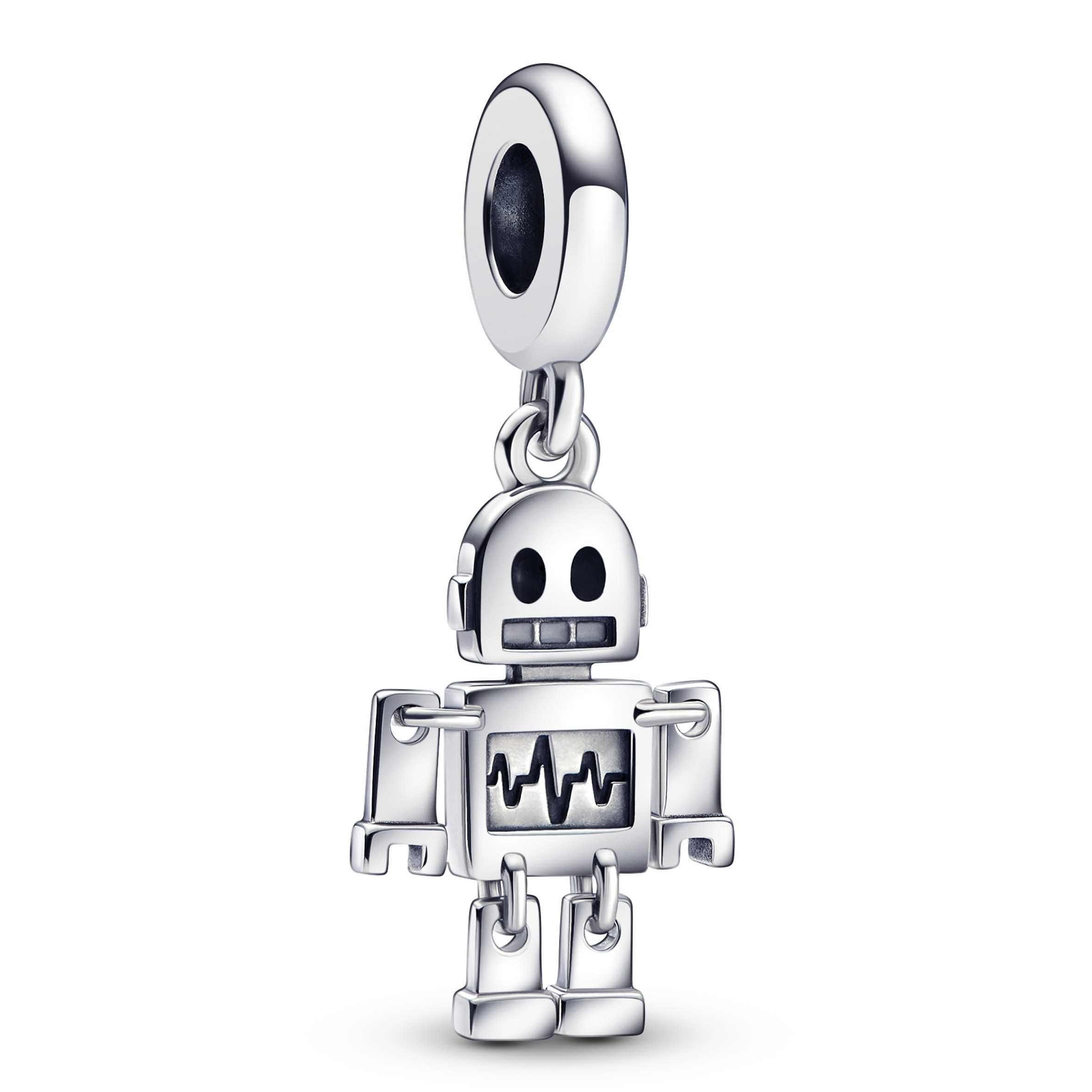 Bestie-Bot sterling silver dangle with black and white enamel