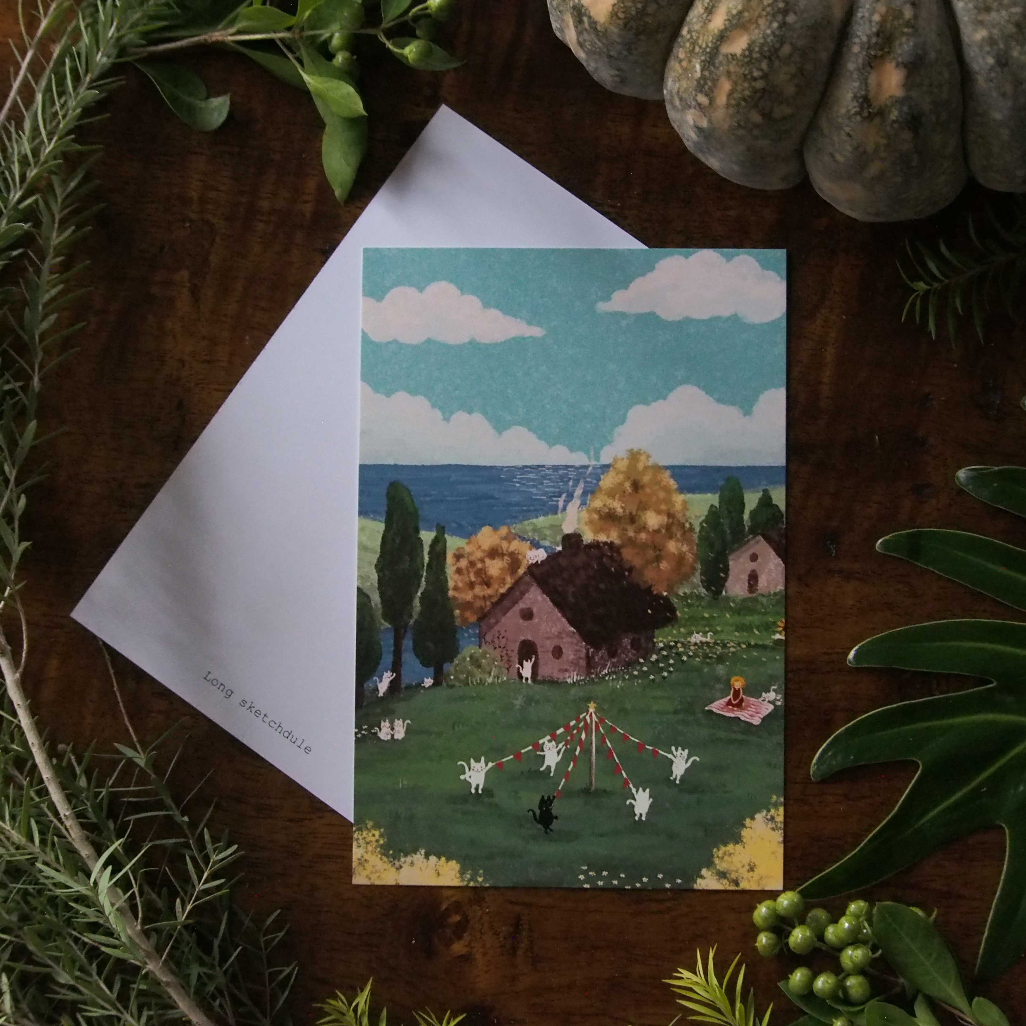 Postcard โปสการ์ด ร่วมเทศกาลที่หมู่บ้านแมวขาว