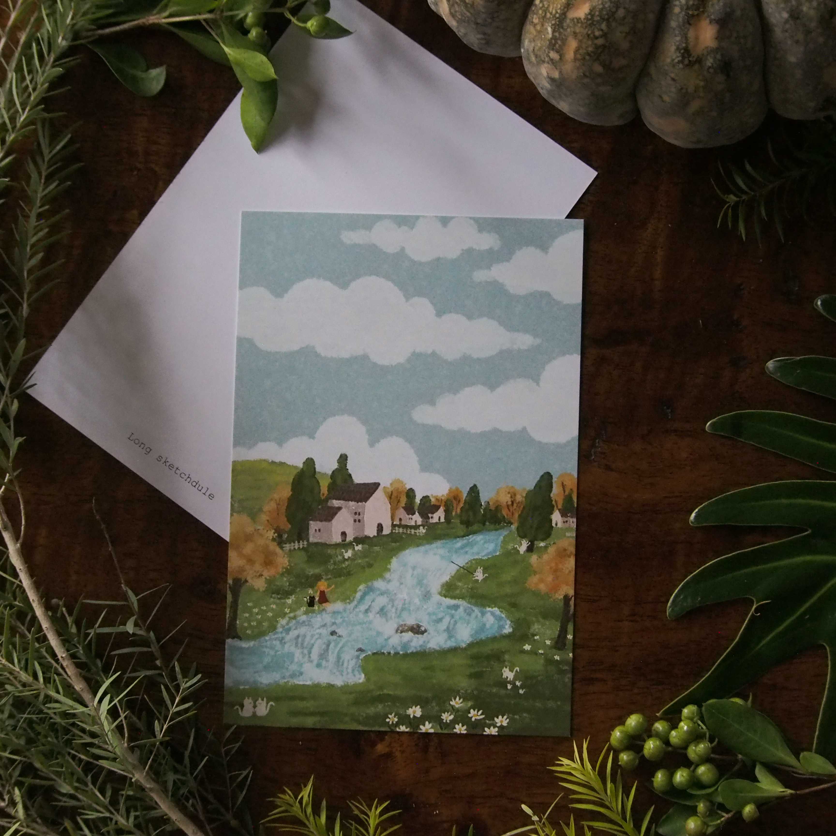 Postcard โปสการ์ด รูป หมู่บ้านแมวขาวที่แสนอบอุ่น