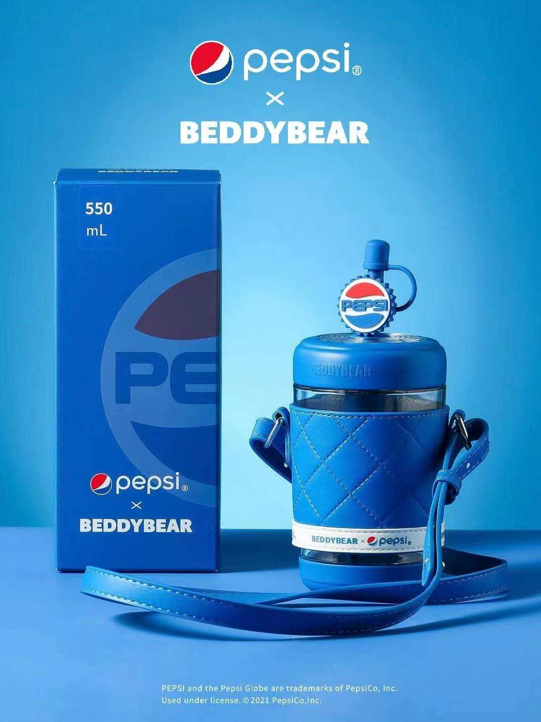 BeddyBearXPepsi กระติกน้ำใสไตรตัน ทรงแก้ว  ฝาหลอดดูด พร้อมกระเป๋าสะพาย BB008PS-007  550 ml.