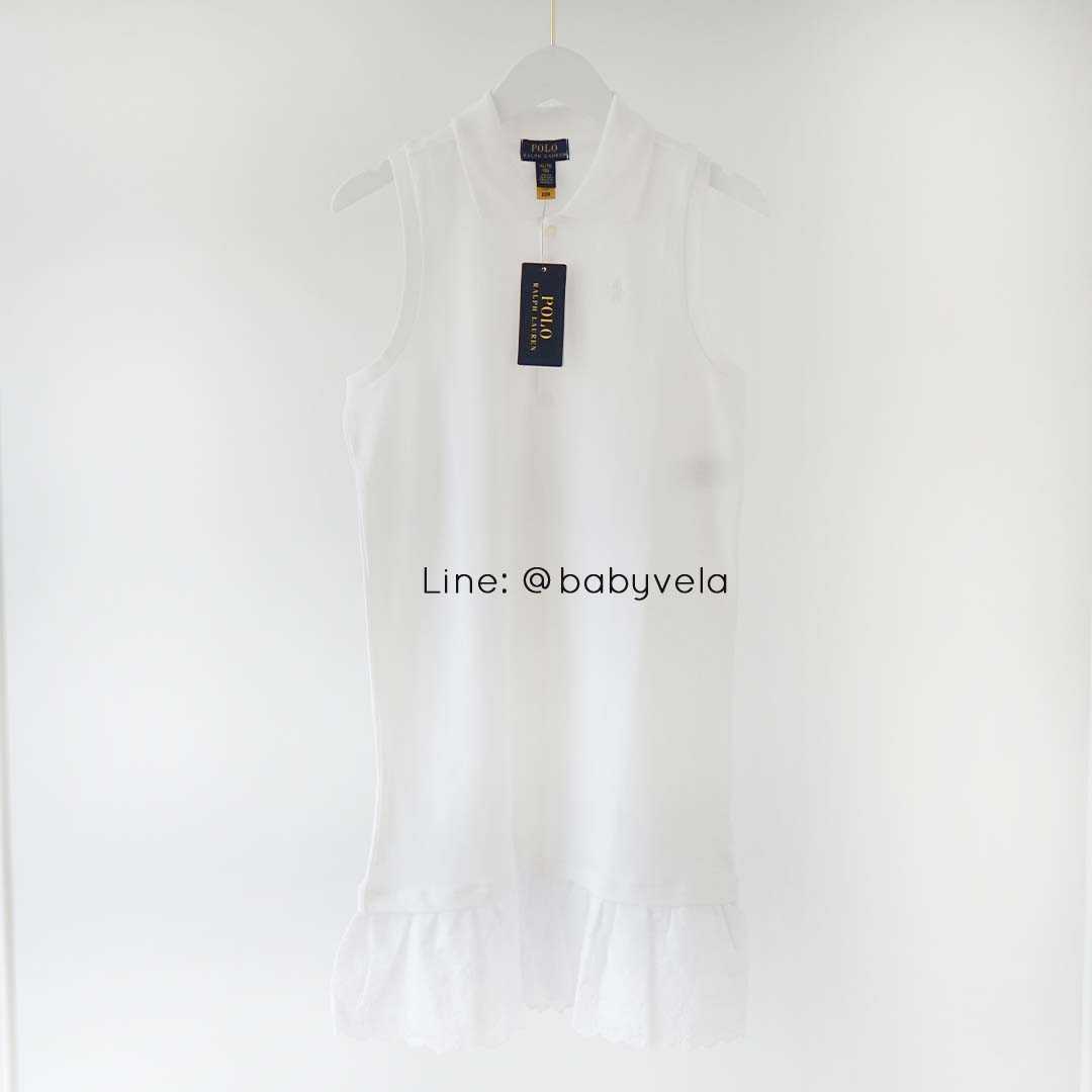 Girls Eyelet Stretch Mesh Polo Dress (White)
