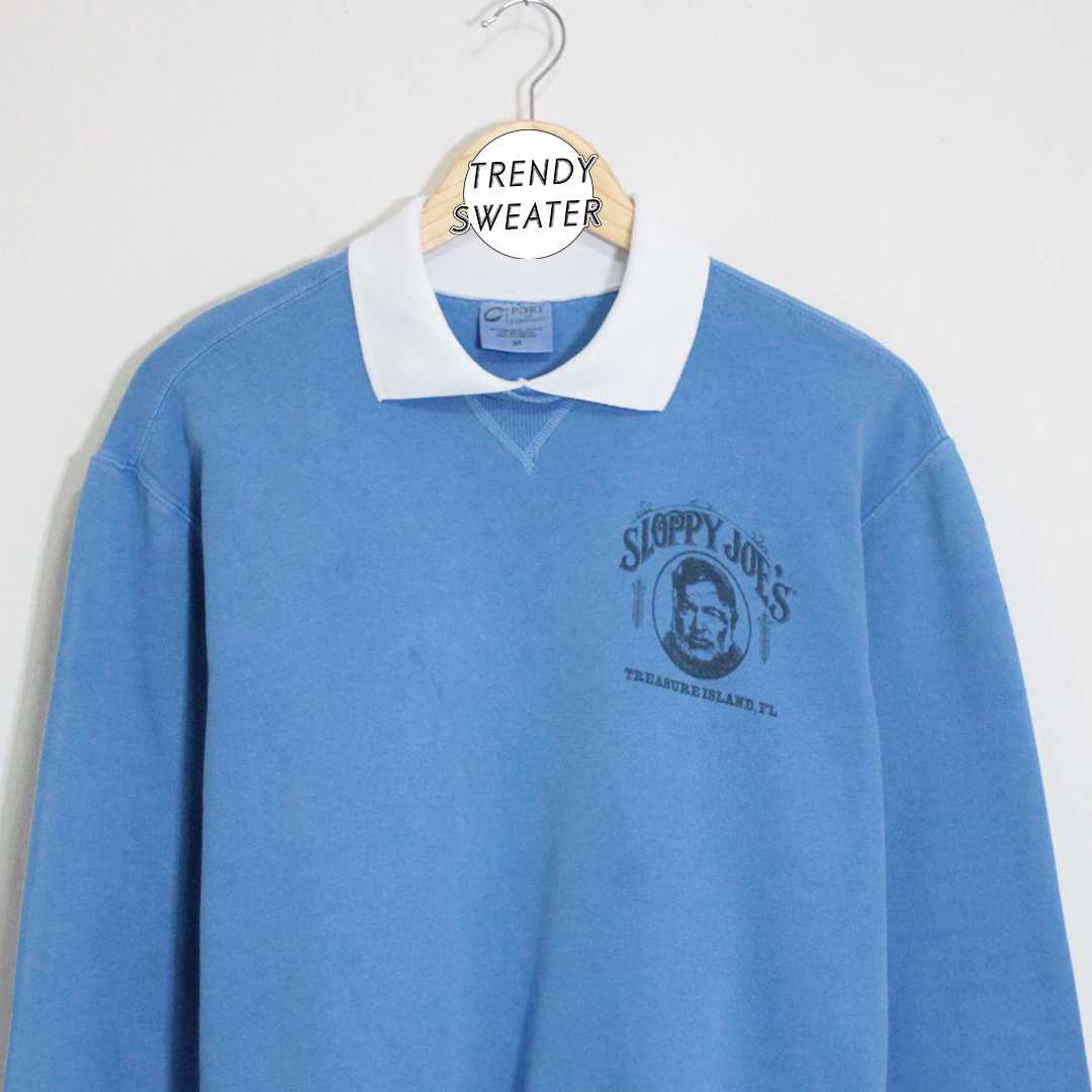 สเวตเตอร์ คอปก มือ 2 ลายพิมพ์ เนื้อผ้าสีฟ้า Size L