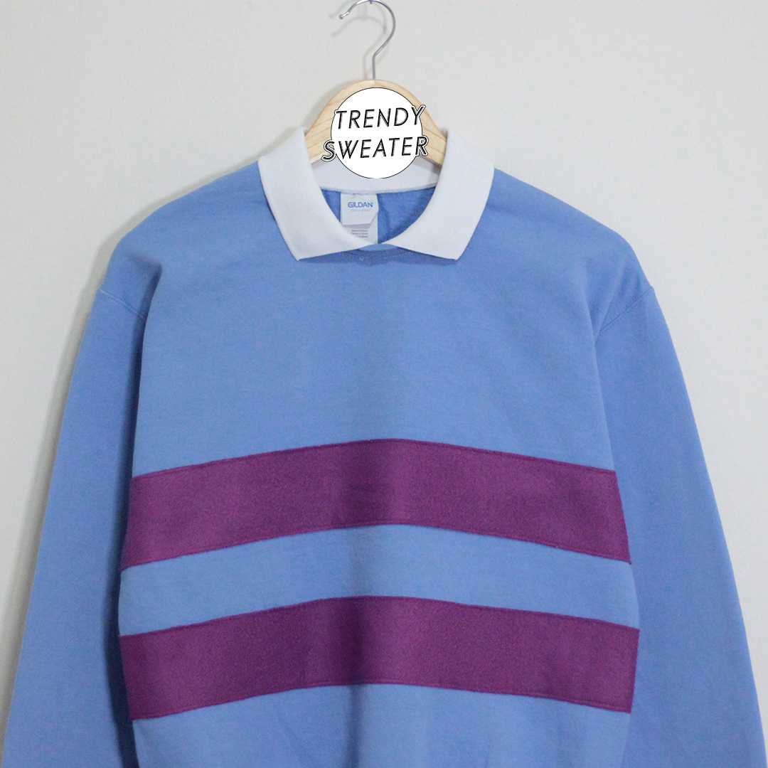 สเวตเตอร์ คอปก มือ 2 ป้าย Gildan ลายทางสีม่วง Size S