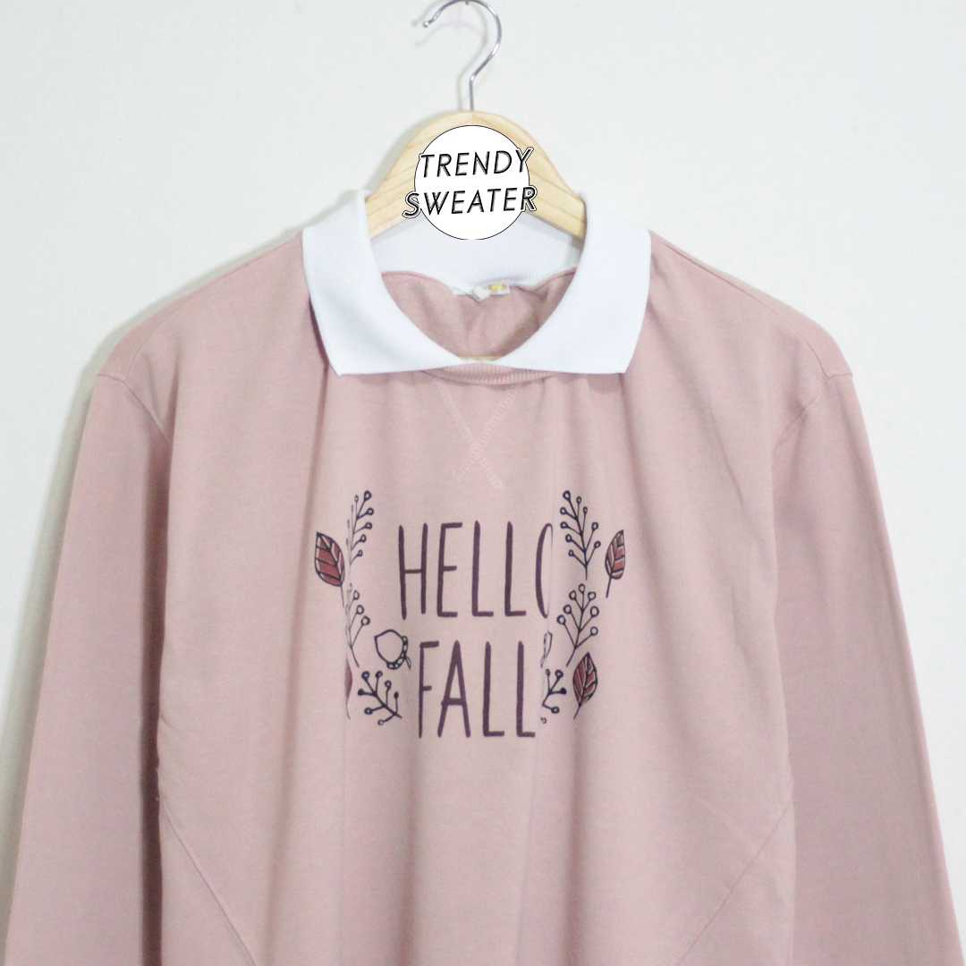 สเวตเตอร์ คอปก มือ 2 ลายพิมพ์ เนื้อผ้าสีชมพูอ่อน Size S