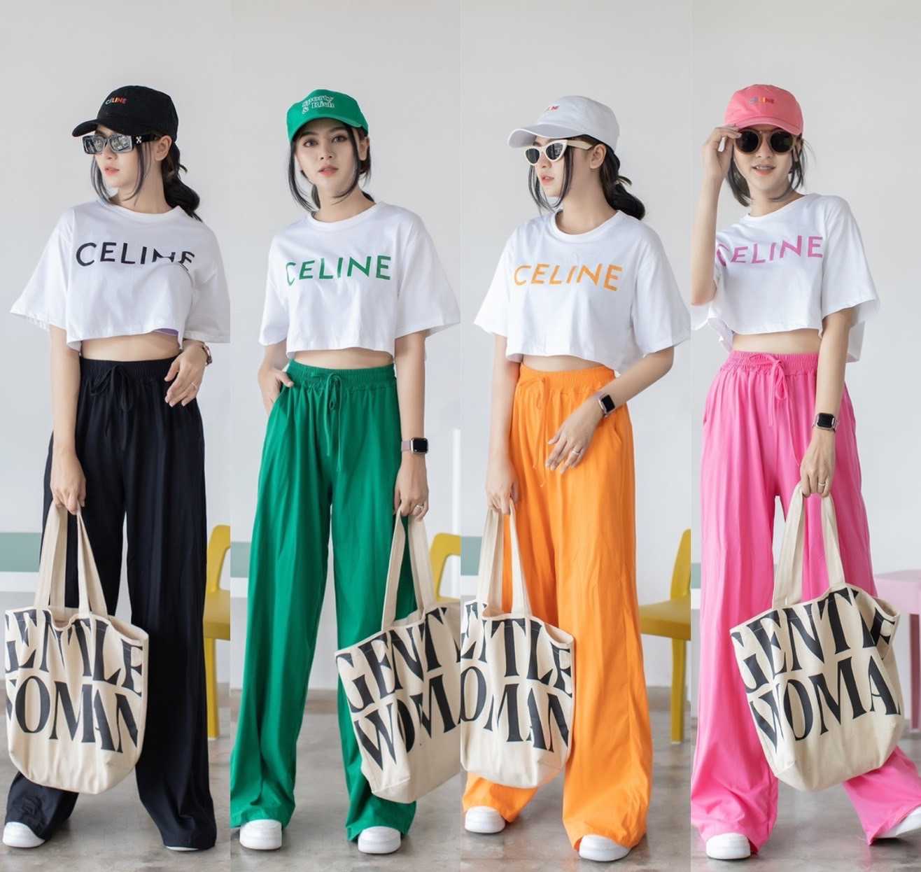 เซ็ท เสื้อครอป สกรีน Celine 