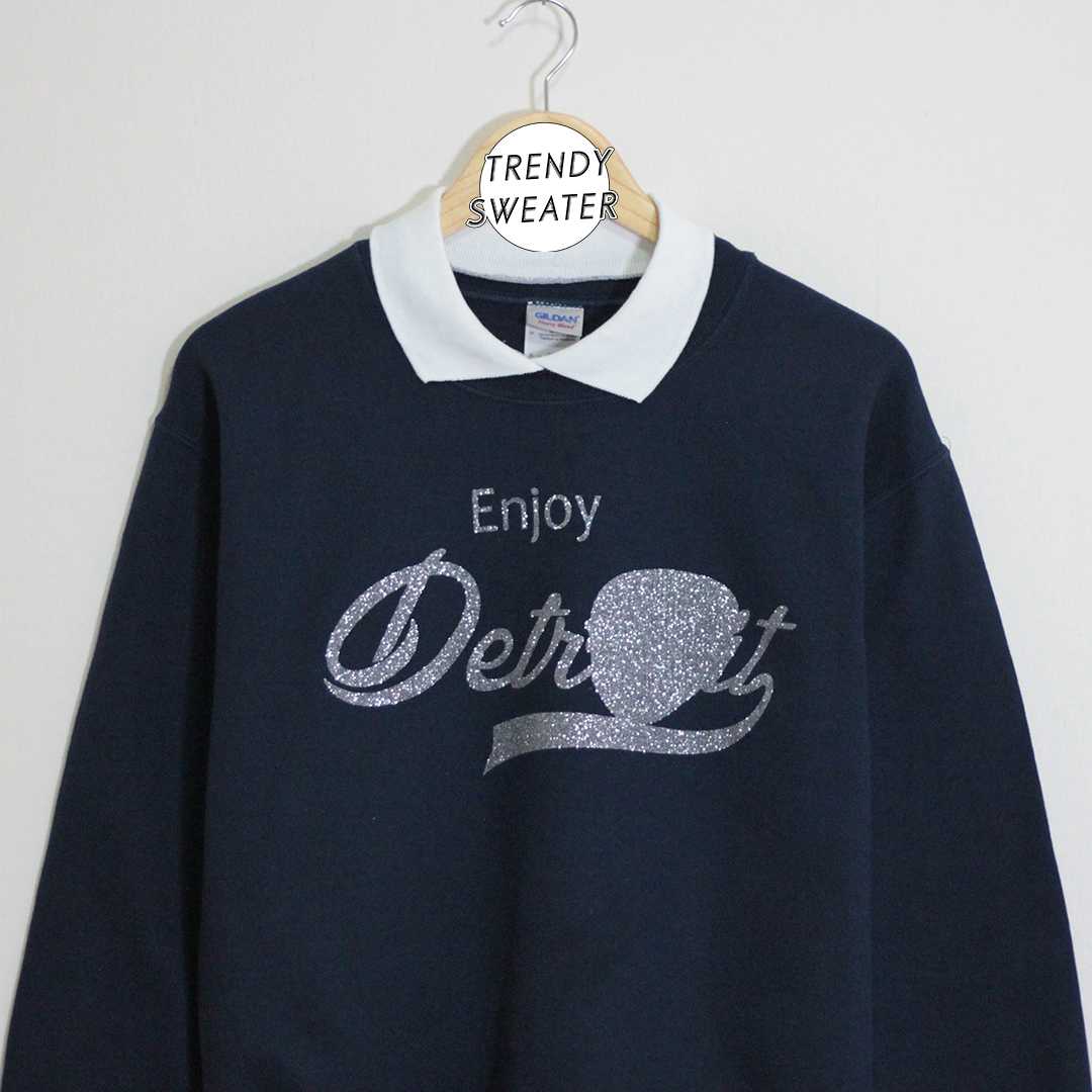 สเวตเตอร์ คอปก มือ 2 ป้าย Gildan ลายพิมพ์หน้า-หลัง สีกรมท่าเข้ม Size S