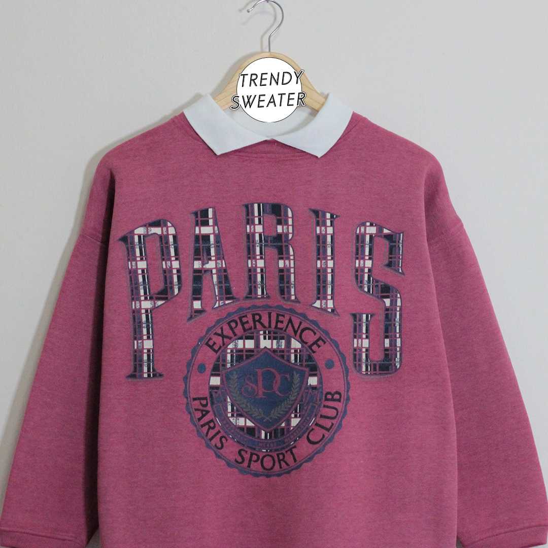 สเวตเตอร์ คอปก มือ 2 ป้าย PARIS SPORT CLUB ลายพิมพ์ Size L