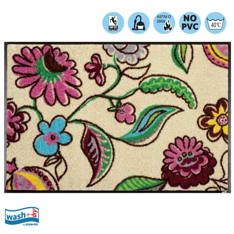 Wash & Dry พรมพิมพ์ลาย พรมปูพื้น แต่งบ้านและกันลื่น ลาย Floral Stripes ผ่านการทดสอบกันลื่น NFSI