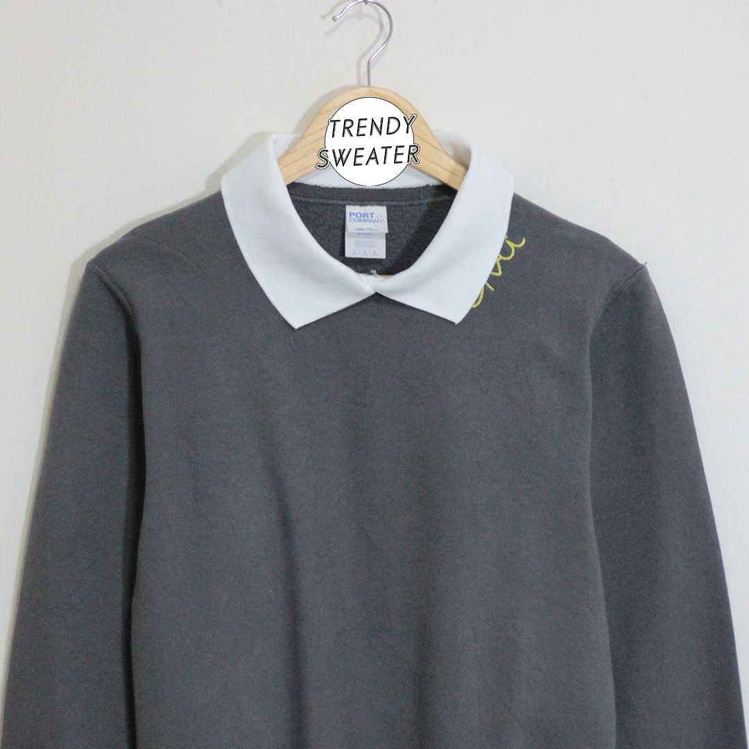 สเวตเตอร์ คอปก มือ 2 ป้าย Port and Company ลายปักใต้ปกเสื้อ Size XS