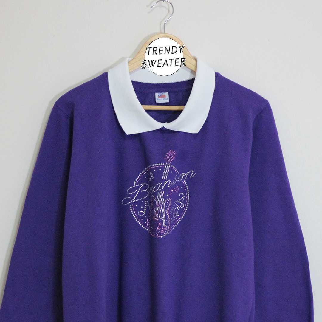 สเวตเตอร์ คอปก มือ 2 ป้าย Original Sportwear สีม่วงเข้ม Size L