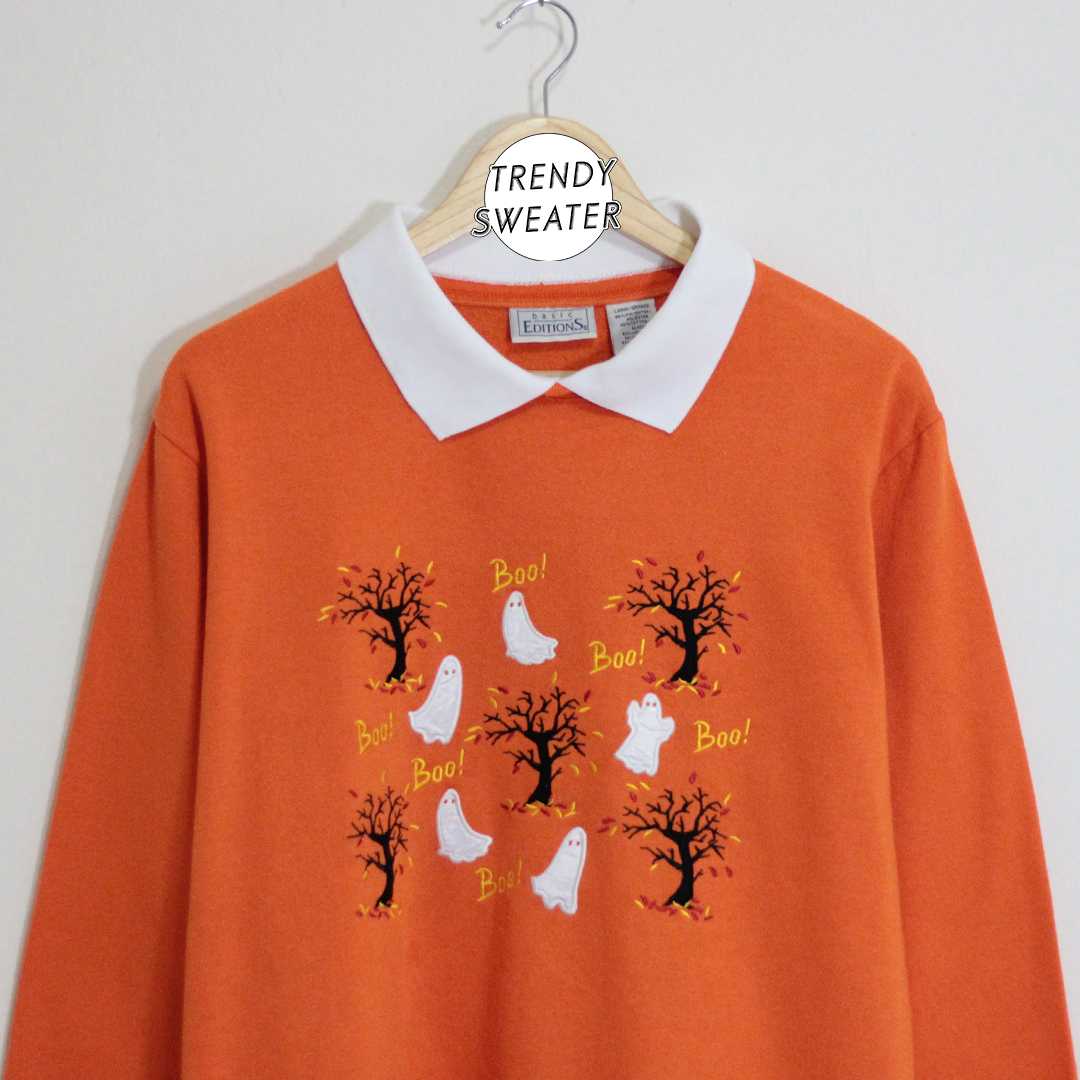 สเวตเตอร์ คอปก มือ 2 ป้าย Basic Edition ลายเสื้อเป็นงานปัก Size L