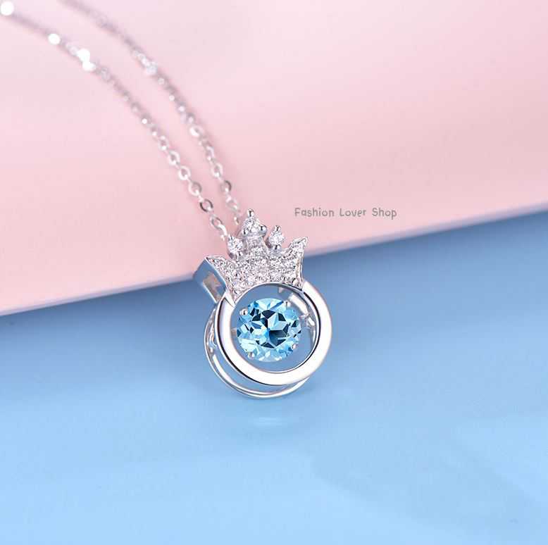 สร้อย สร้อยคอ ❤ จี้มงกุฎ มงกุฎ Blue Crown มินิมอล ชุบทองคำขาว CZ Zircon คริสตัล