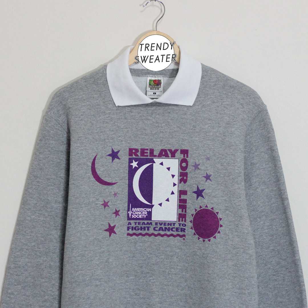สเวตเตอร์ คอปก มือ 2 ป้าย Fruit Of The Loom ลายพิมพ์ Size S