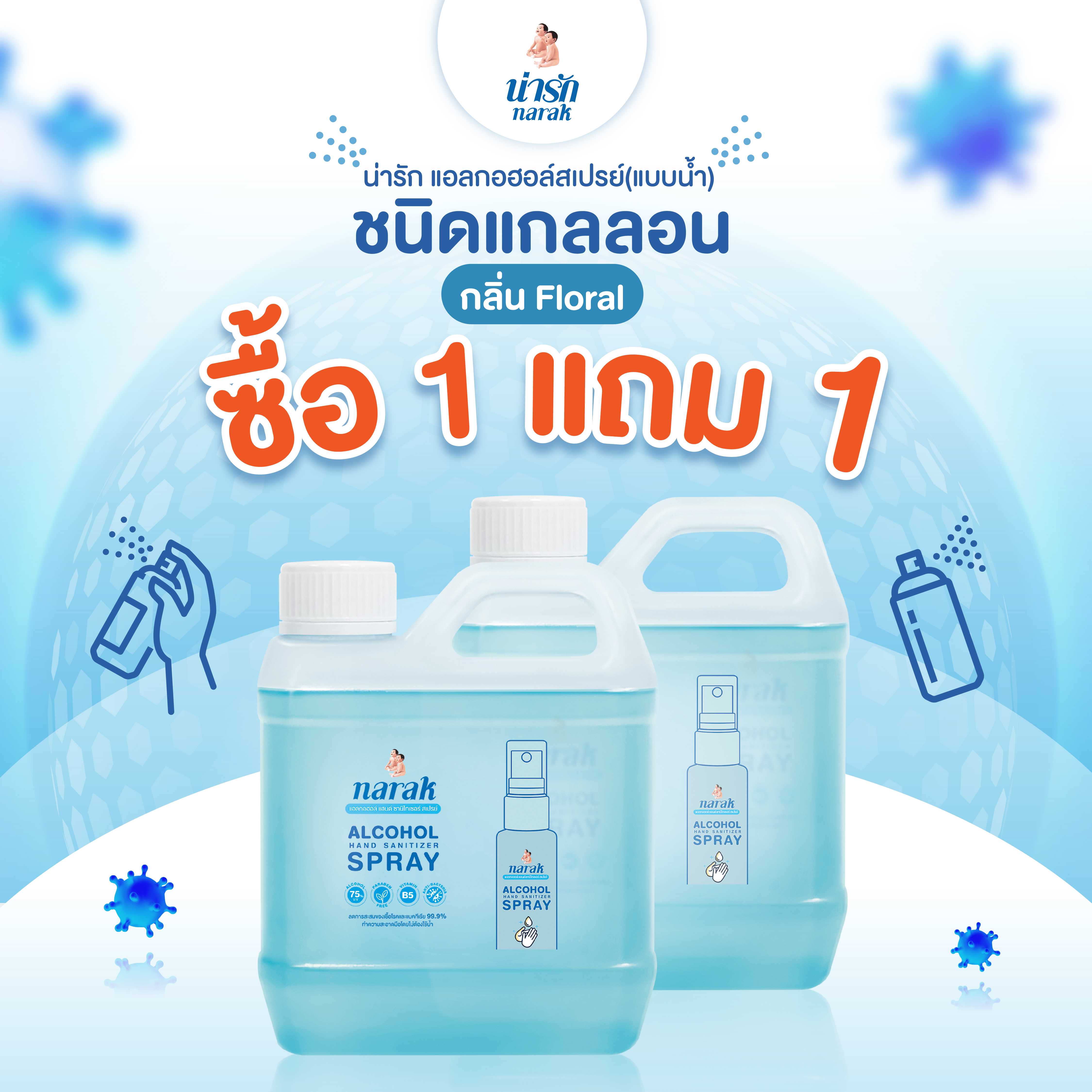 โปรโมชั่น น่ารักแอลกอฮอล์ สเปรย์ (แบบน้ำ) ขนาด 1000 มล.  ซื้อ 1 แถม 1