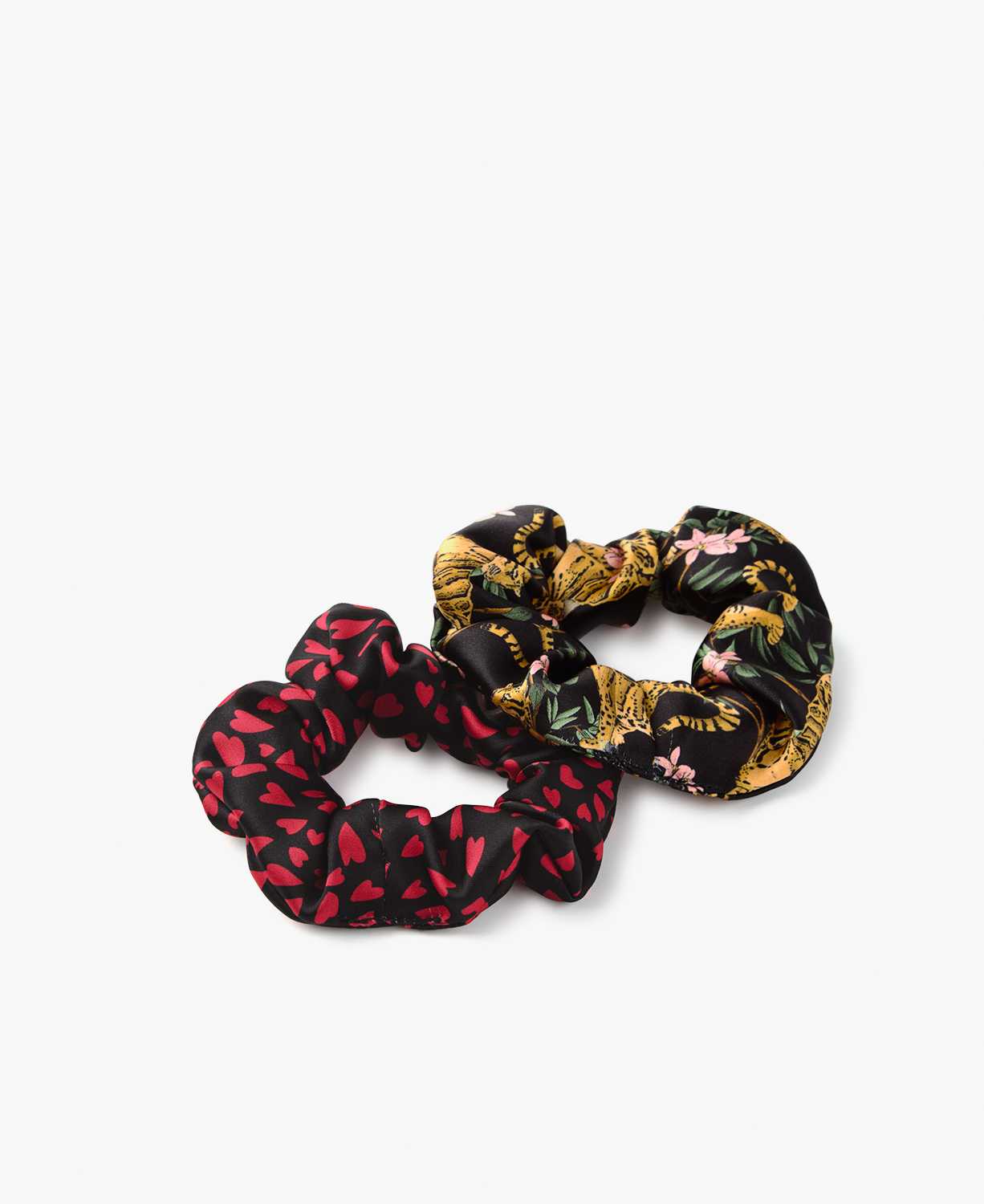 Black Lazy Jungle & Hearts Hair Scrunchies