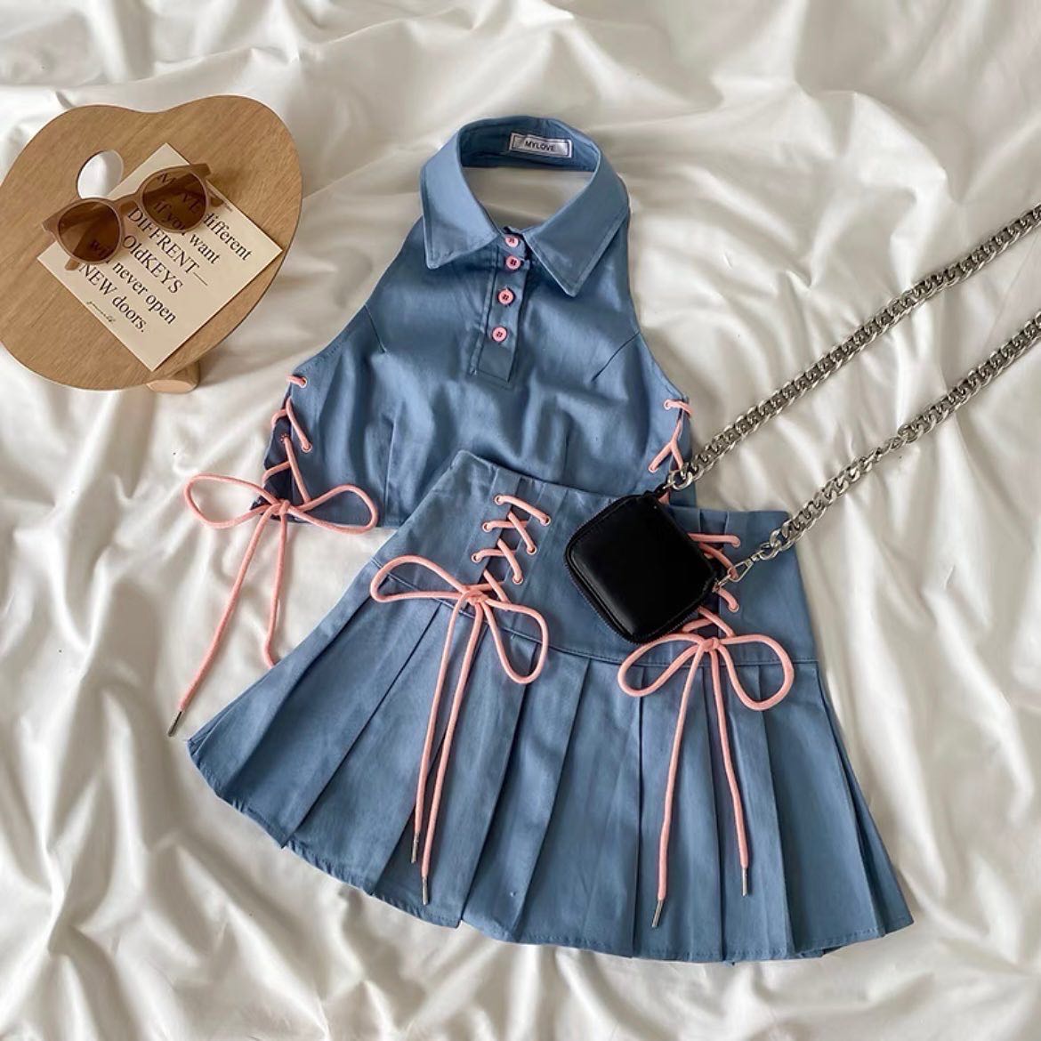 (sold out) Navy blue halter and mini skirt set (J&T) 