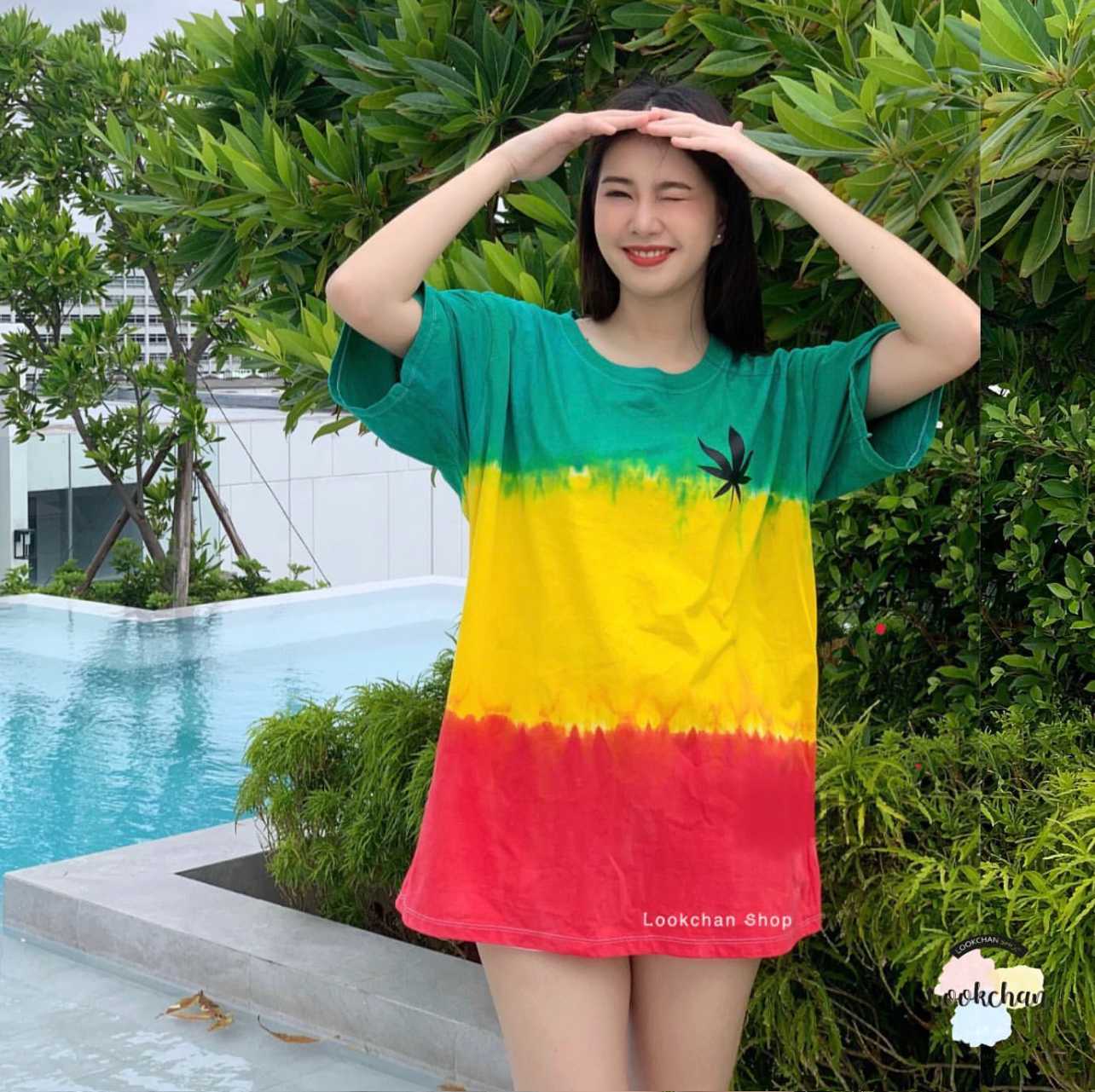 เสื้อ มัดย้อม Cotton100% สีเขียวเหลืองแดง