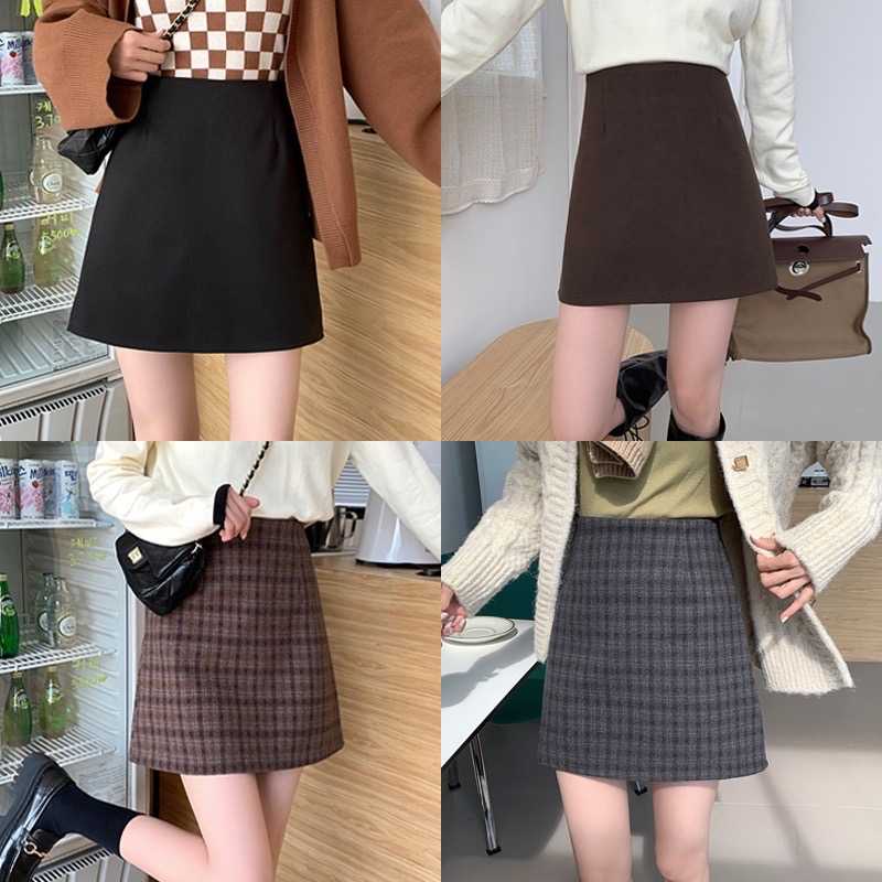 chuuchop_พร้อมส่ง(C7536) 🌔💫 TO THE MOON mini skirt กระโปรงสั้นทรงเอสีพื้น & ลายสก็อต มี4แบบ 3ขนาด