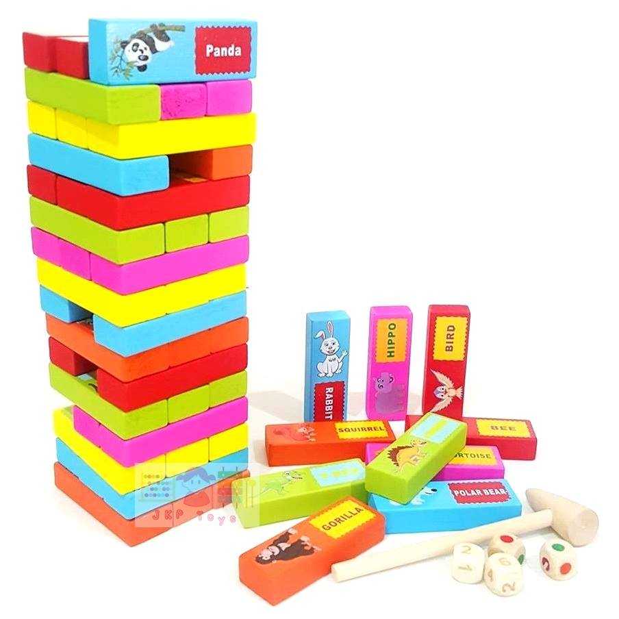 ⭐Todds & Kids Toys by JKP Toys บล็อกไม้ตึกถล่มลายสัตว์พร้อมคำศัพท์ 54 ชิ้น