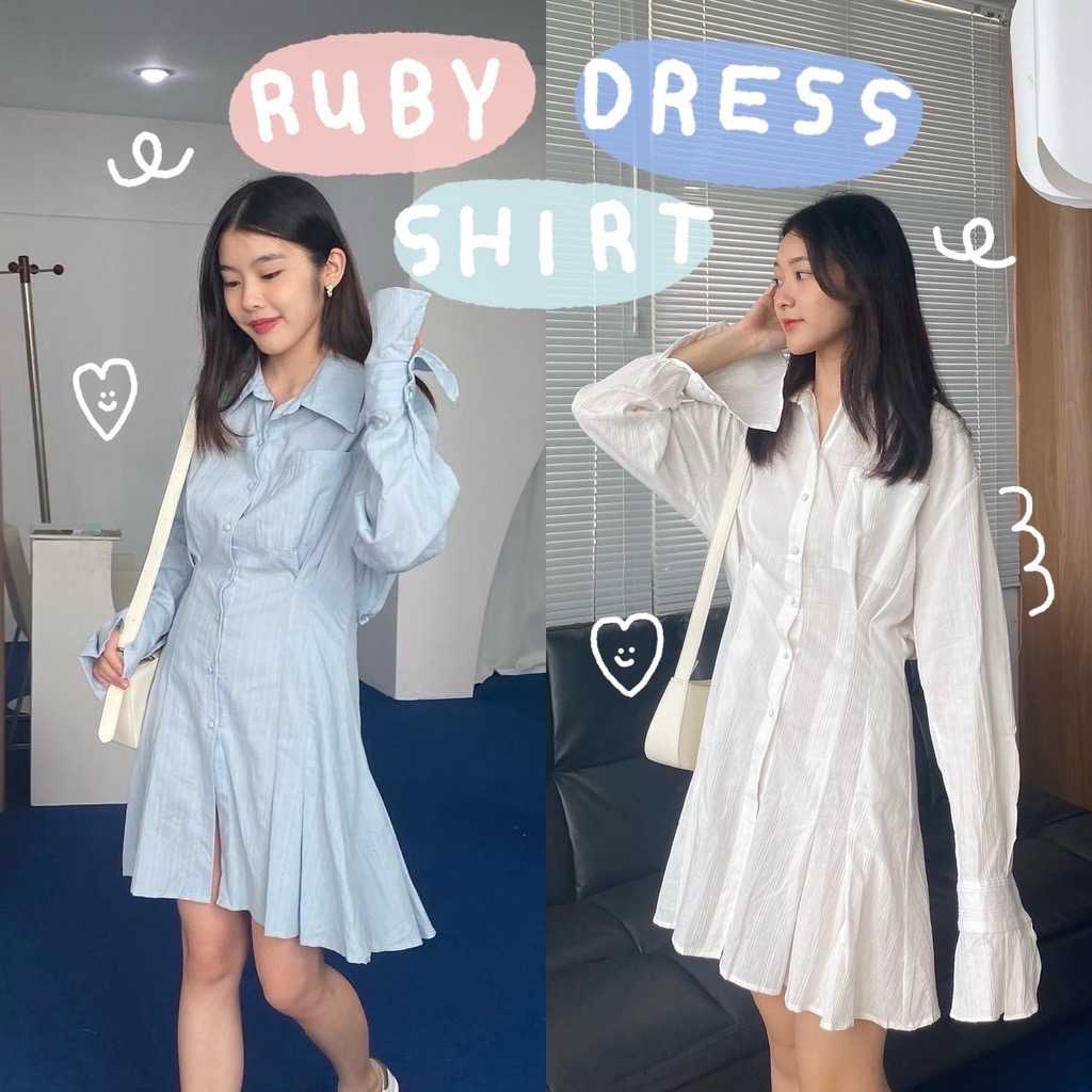 chuuchop_พร้อมส่ง(C7760) 🥣🍙 RUBY dress shirt เดรสเชิ้ตแขนยาว มี2สี