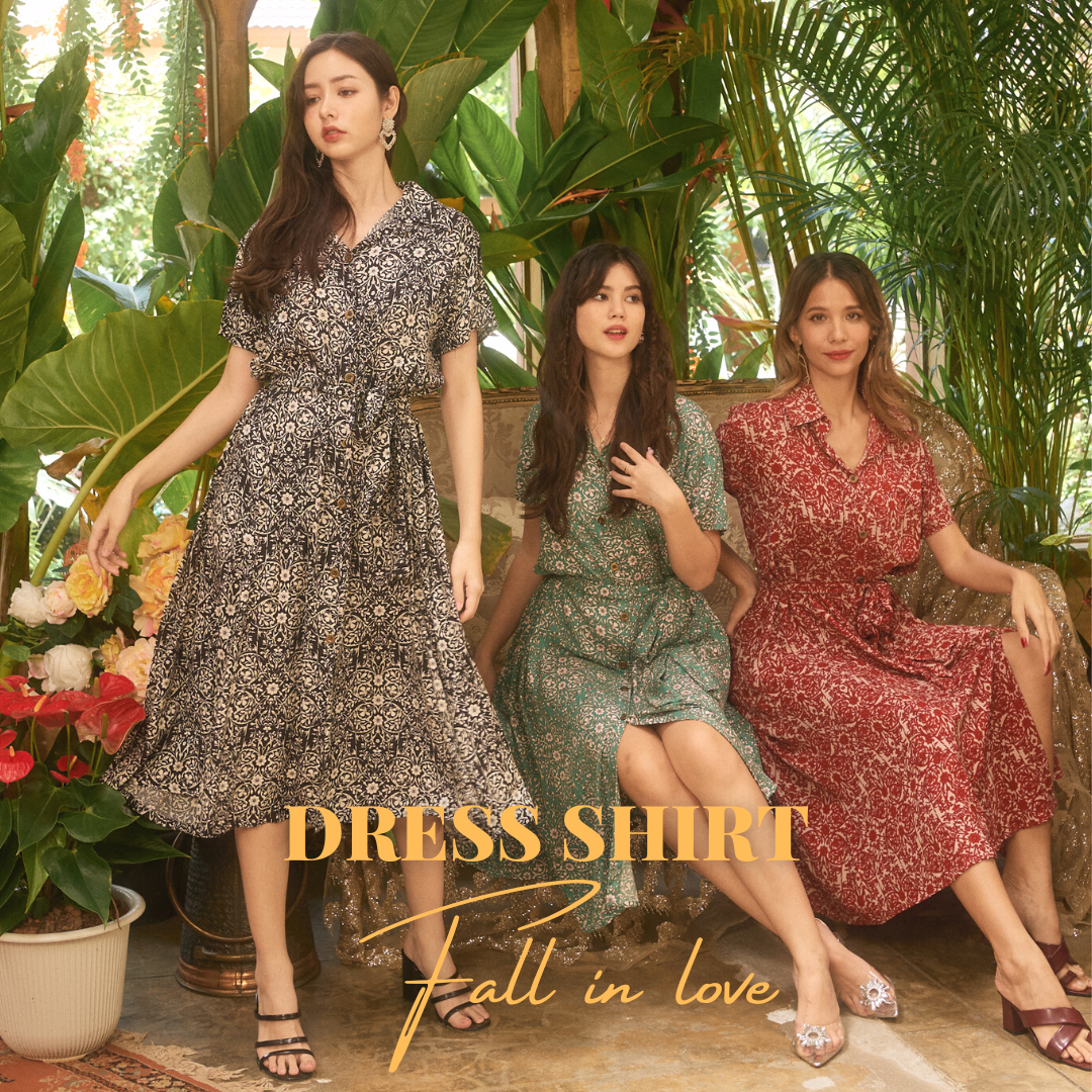 Dress Shirt Fall in love เดรสปกเชิ้ตเเขนสั้น