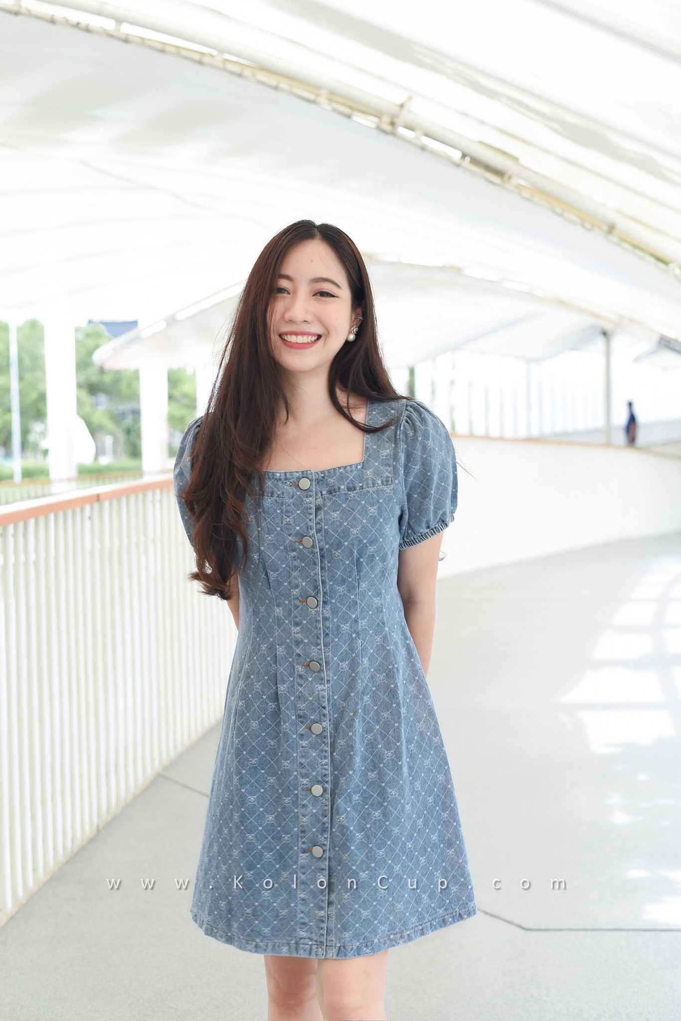 KolonCup  เดรสยีนส์กระดุมหน้าแขนตุ๊กตา ชุดยีนส์น่ารัก เดรสยีนส์แฟชั่น ใส่เที่ยว KL3139