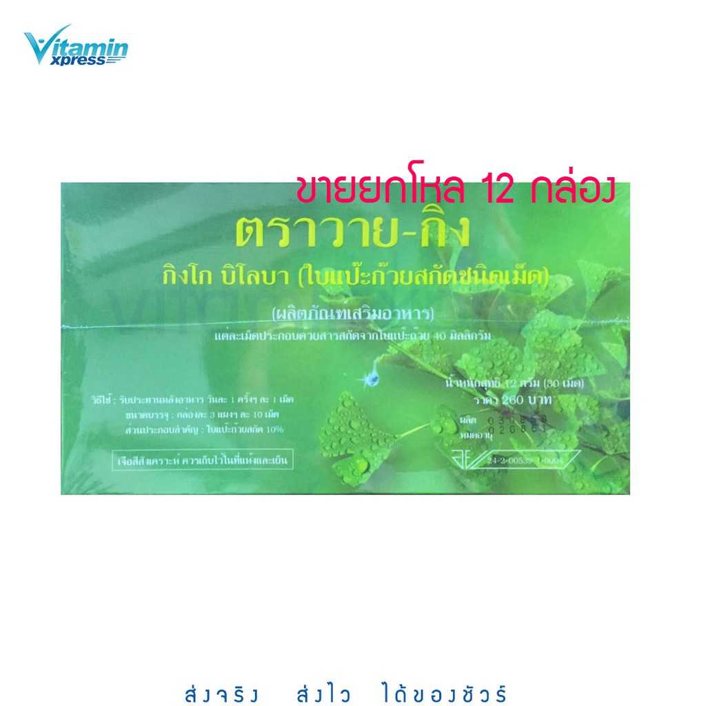 ใบแป๊ะก๊วยสกัดชนิดเม็ด Y-GINK 30 เม็ด.กิงโก บิโลบา ตรา วายกิง  หมอชำนาญ ยกโหล 12 กล่อง