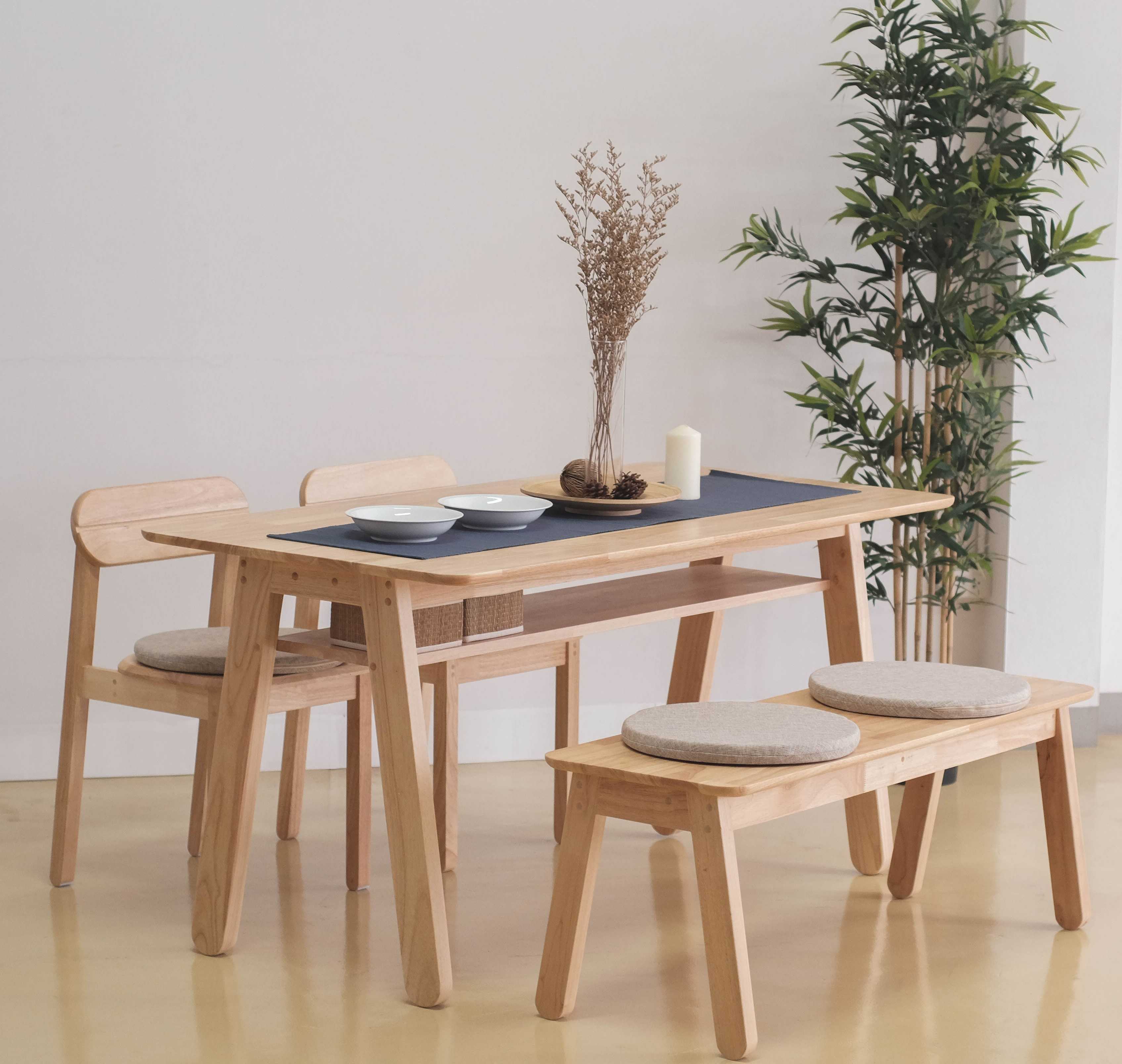 ชุดโต๊ะอาหาร HANA 180x75x75 + TORI Chairs + ISHI Bench 150x40x45 - 6 seats
