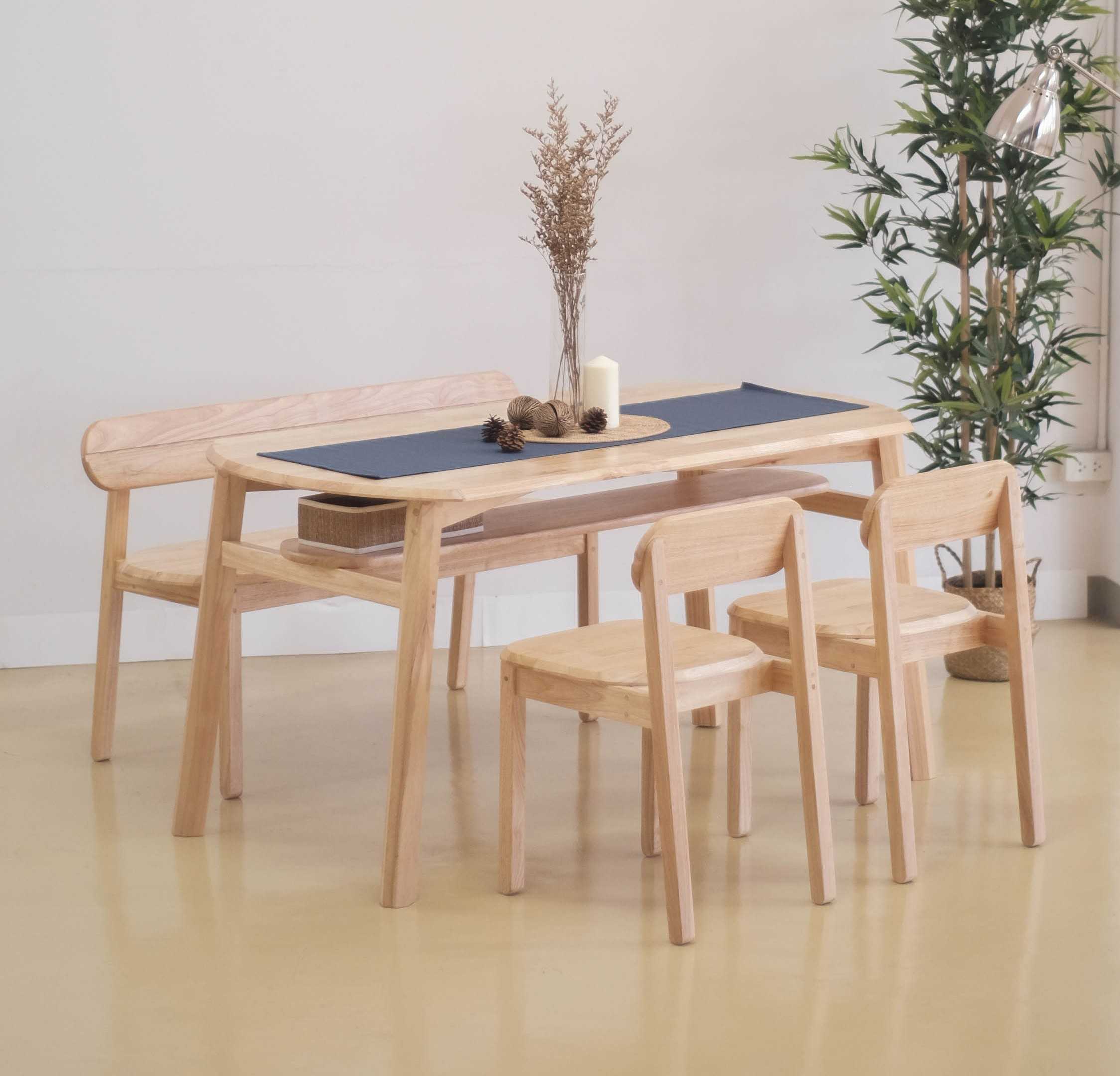 ชุดโต๊ะอาหาร HARU 180x75x75 + TORI Chairs + KANI Bench 150 cm - 6 seats