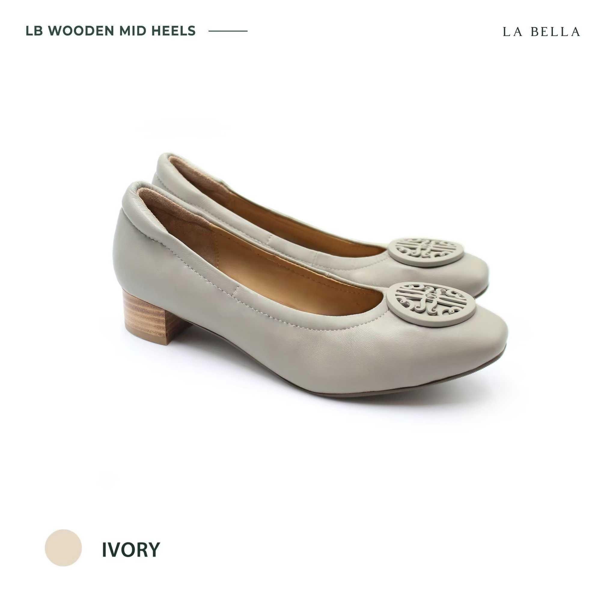 LA BELLA รุ่น LB WOODEN MID HEELS - IVORY