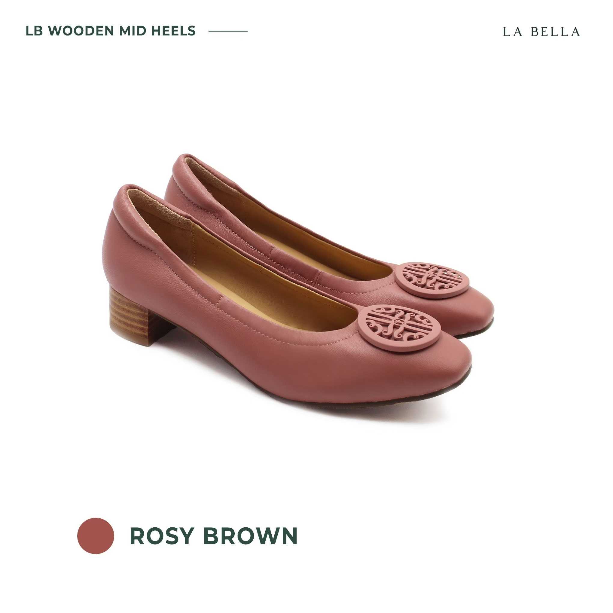 LA BELLA รุ่น LB WOODEN MID HEELS - ROSY BROWN