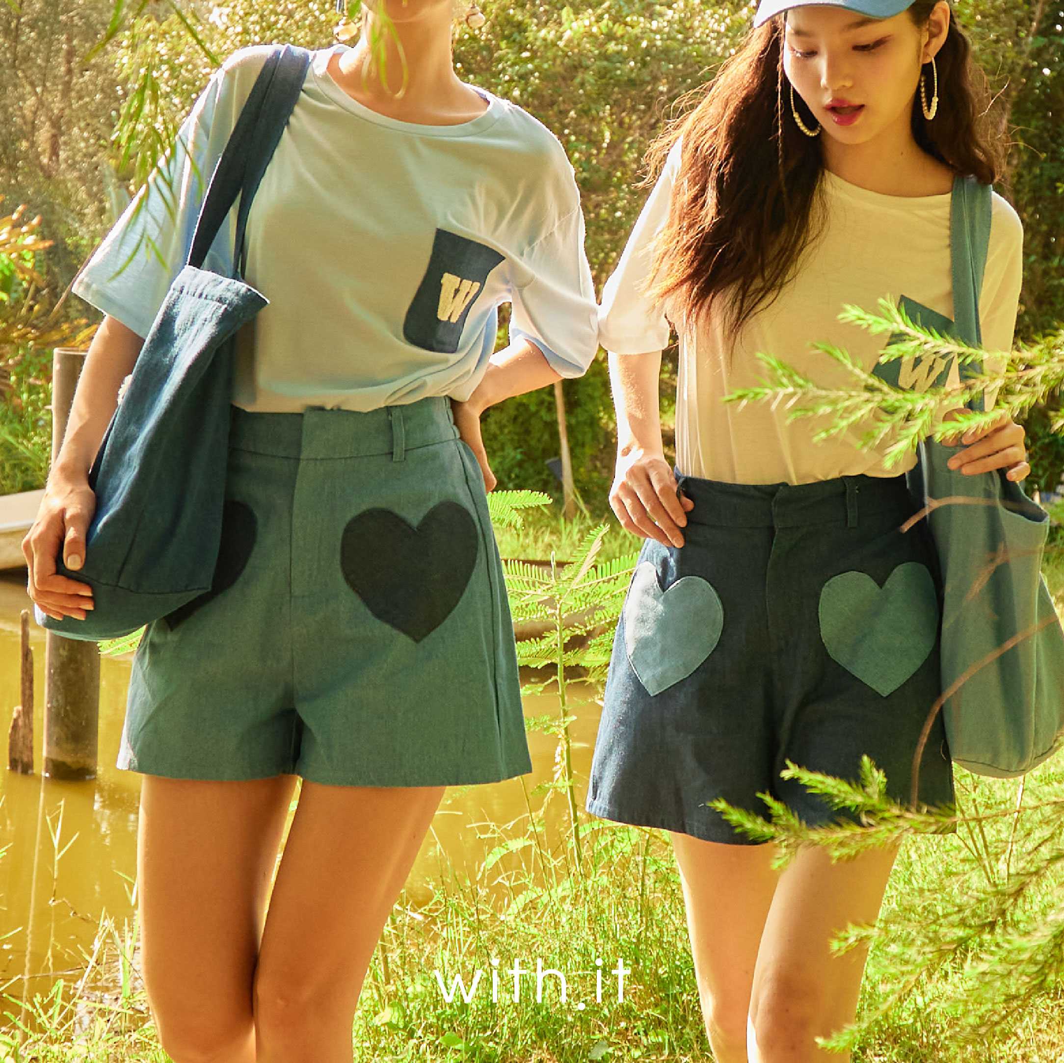 with.it.store - PTW0039 กางเกงขาสั้นคิ้วท์ฮาร์ท