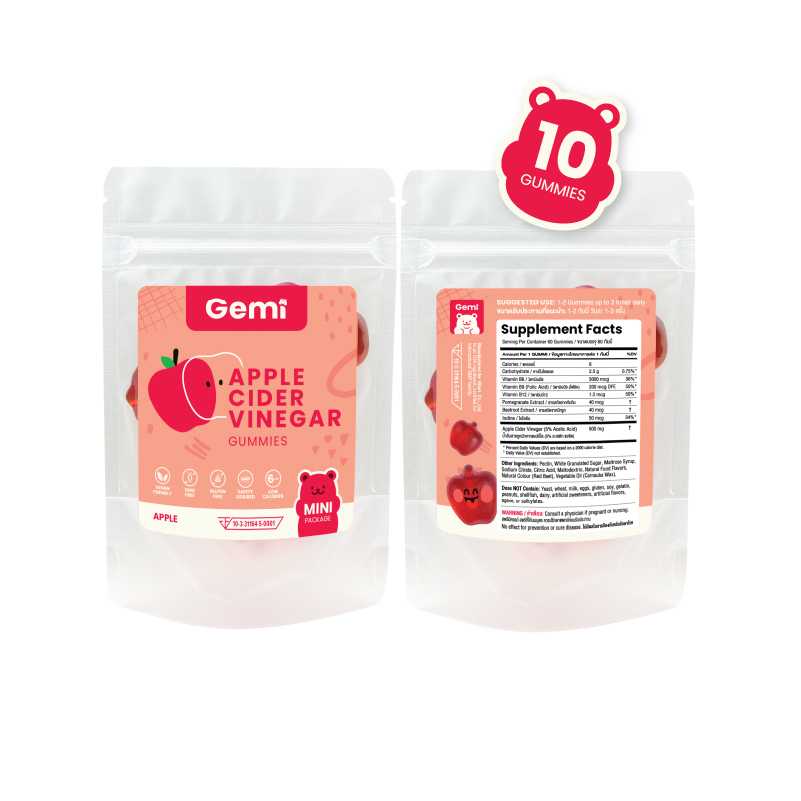 Gemi - ACV Mini x 10 gummies / เจมมี่ แอปเปิ้ลไซเดอร์วิเนการ์ แบบซอง x 10 กัมมี่ / GemiGummi