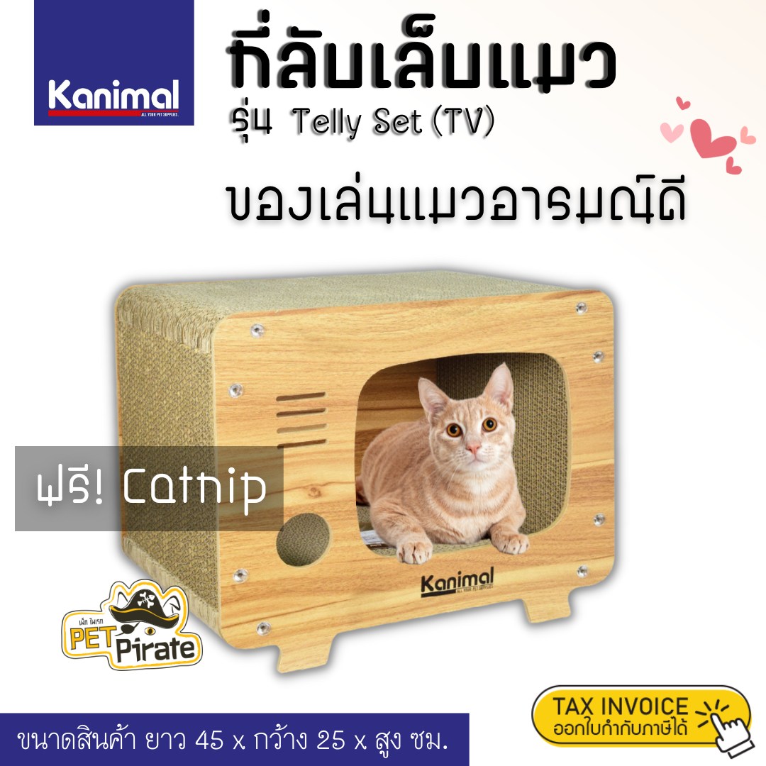 Kanimal ที่ลับเล็บแมวรุ่น Telly Set (TV) ของเล่นแมว บ้านแมว ที่ลับเล็บอุโมงค์ทีวี ขนาด 45x25x38 ซม.