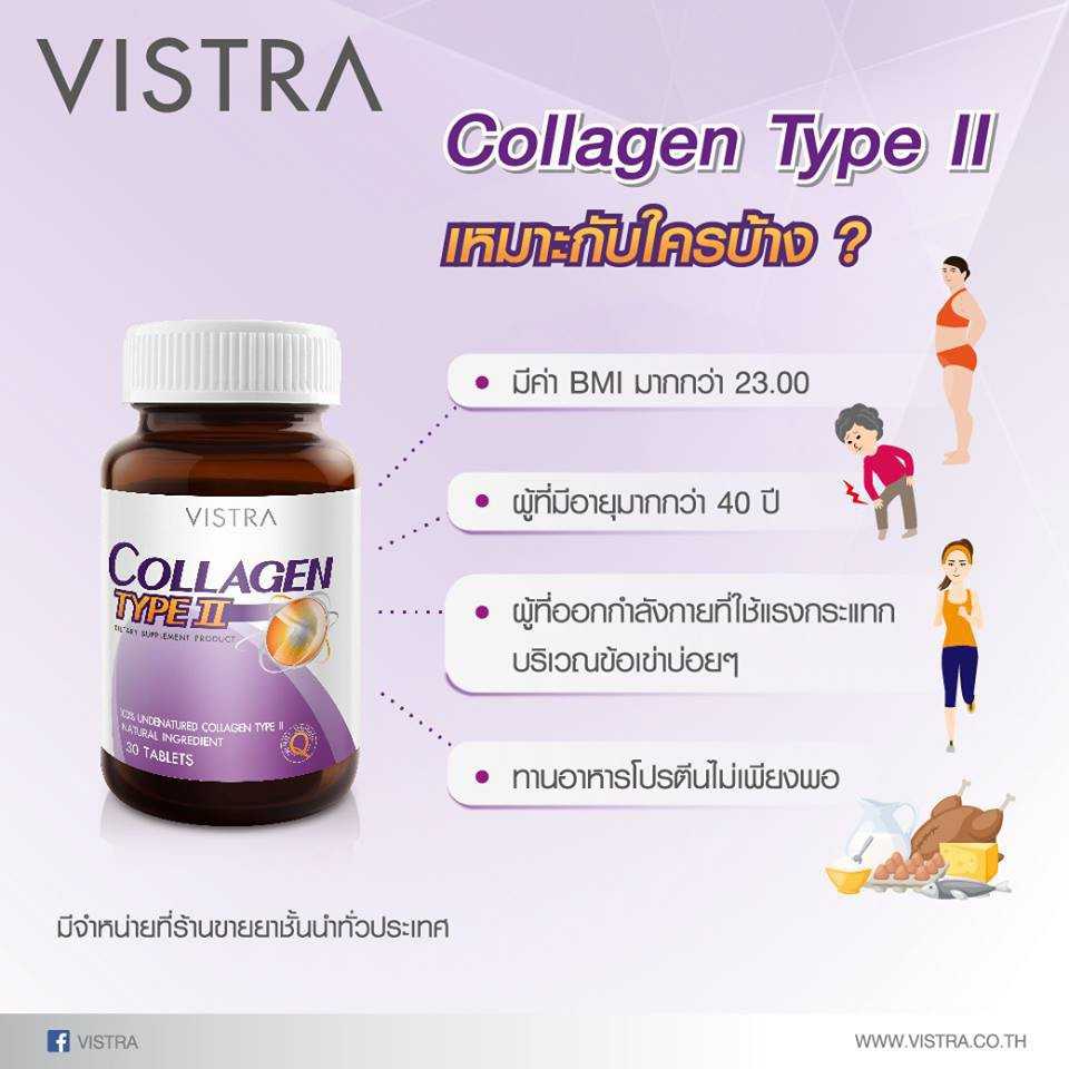 Vistra Collagen Type II ป้องกันข้อเข่าเสื่อม ปวดเข่า ข้อเข่าเสื่อม