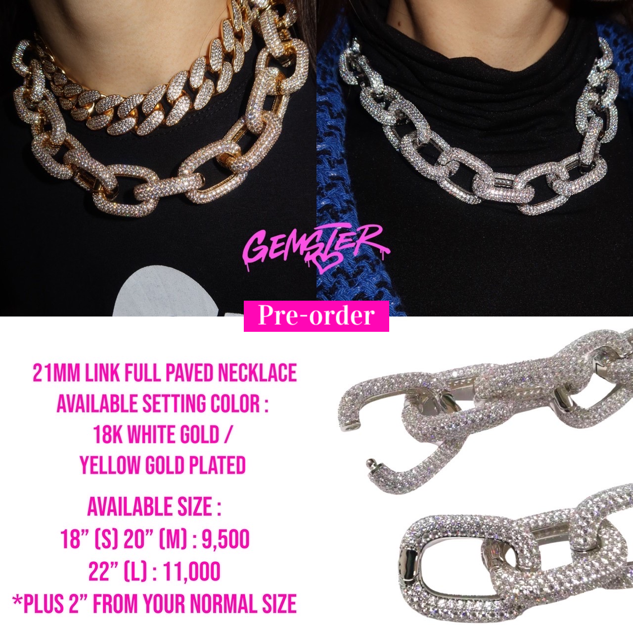 [Pre-order 30+ days] 21mm Link Full Paved Necklace (2 setting)