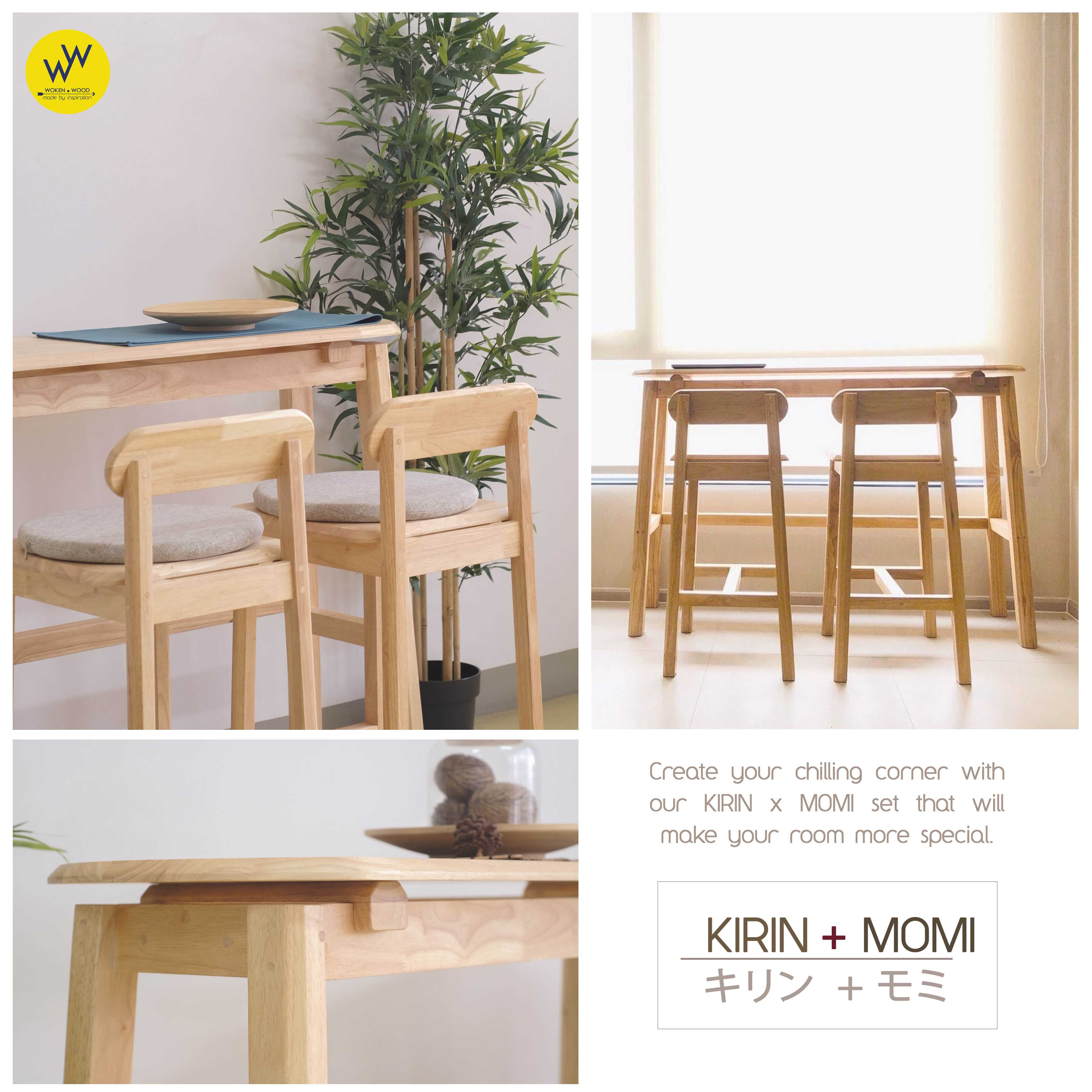 KIRIN Bar set : 150x40x100 cm + MOMI Bar chairs x 2