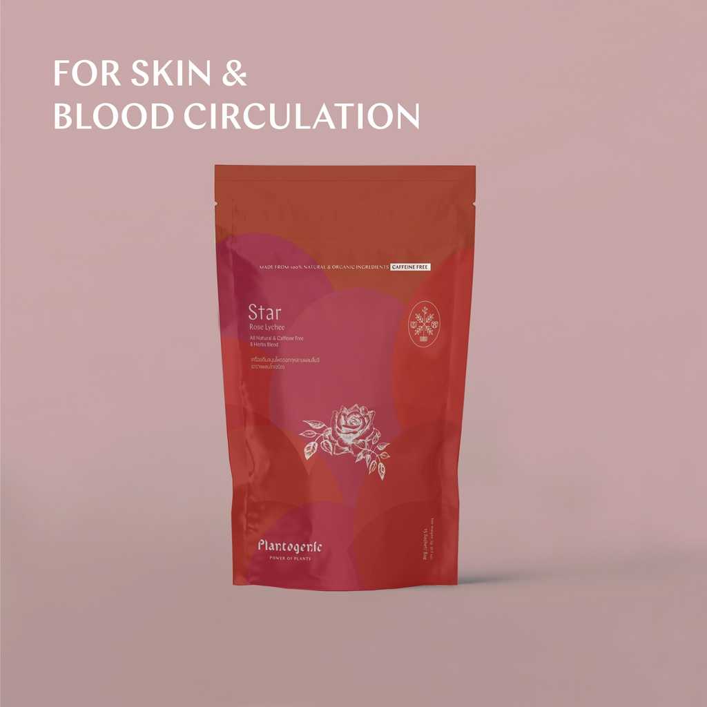 Plantogenic STAR : Skin & Circulation เครื่องดื่มสมุนไพร ลิ้นจี่ กุหลาบ BBF 25/10/26