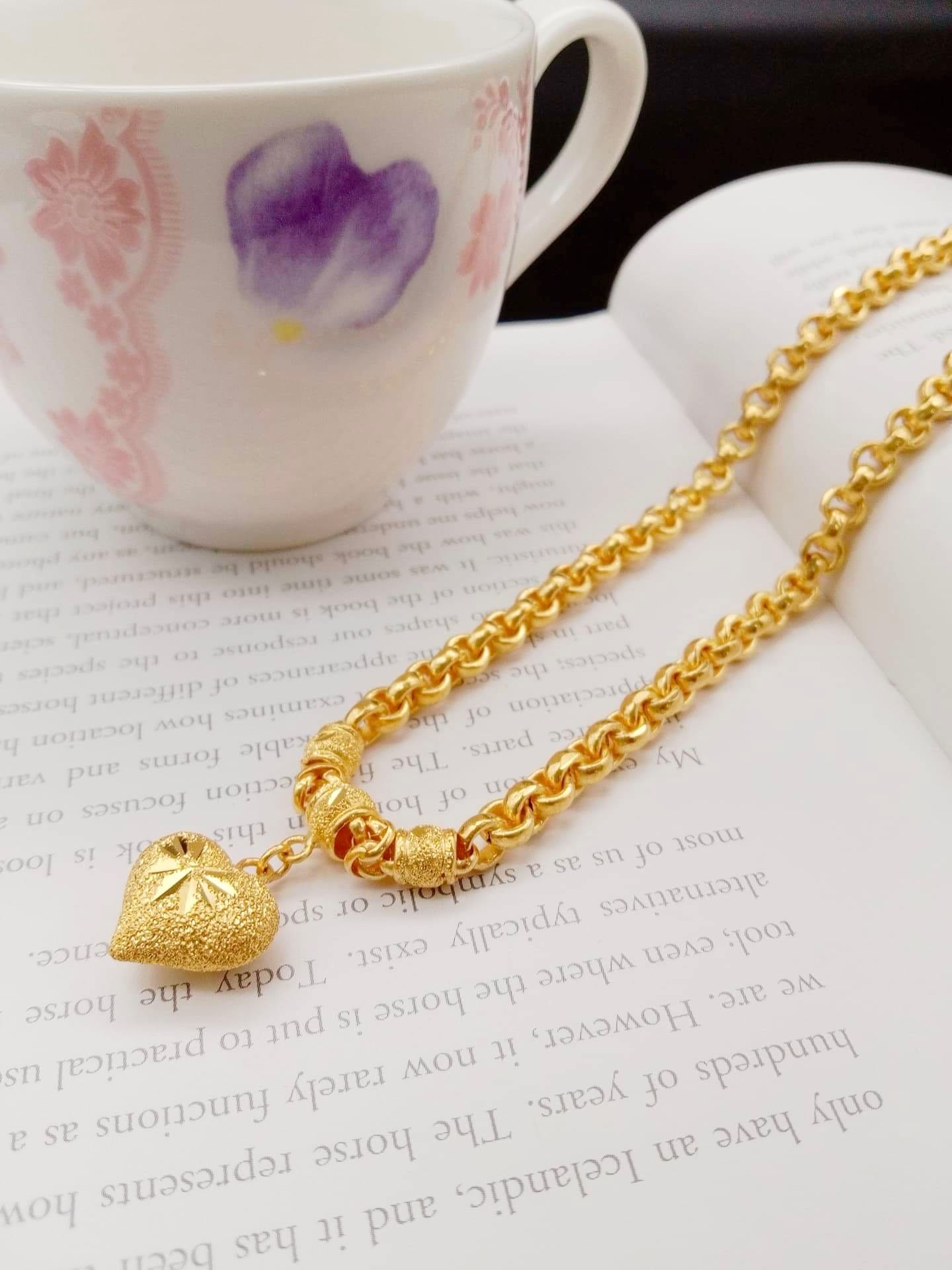 สร้อยคอทองผ่าหวายห้อยหัวใจ 1 บาท 
