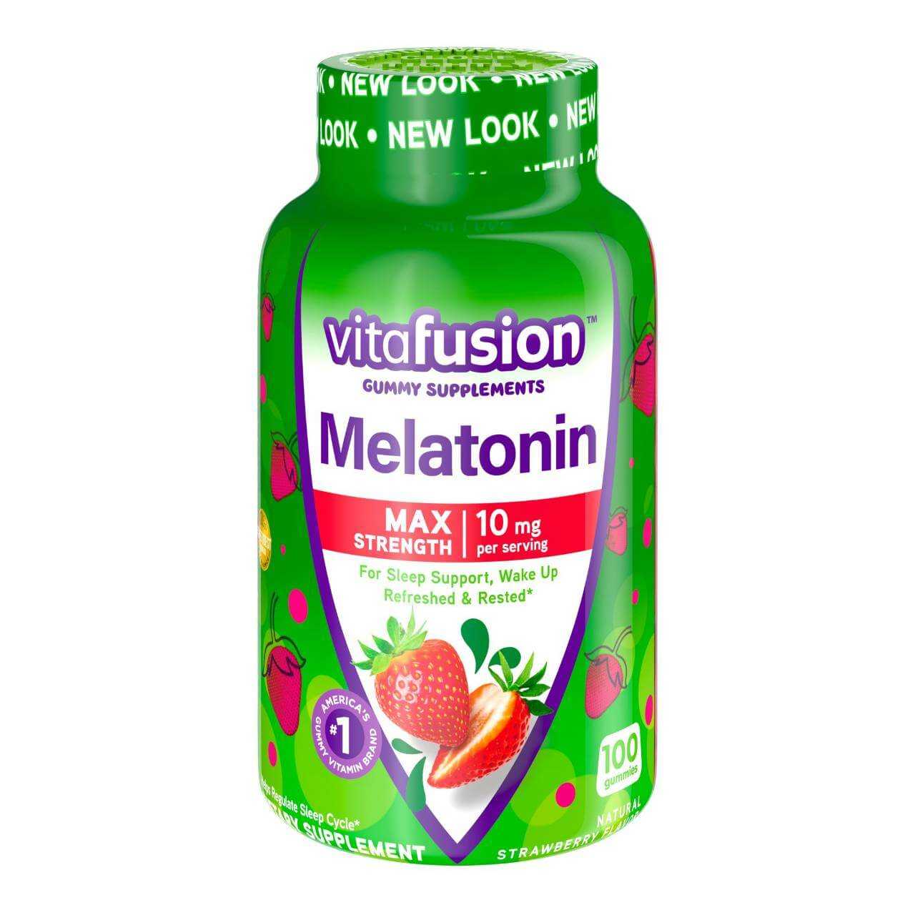 เยลลี่หลับ Vitafusion Max Strength Melatonin 10 mg/ 100 Gummies Natural Strawberry Flavor