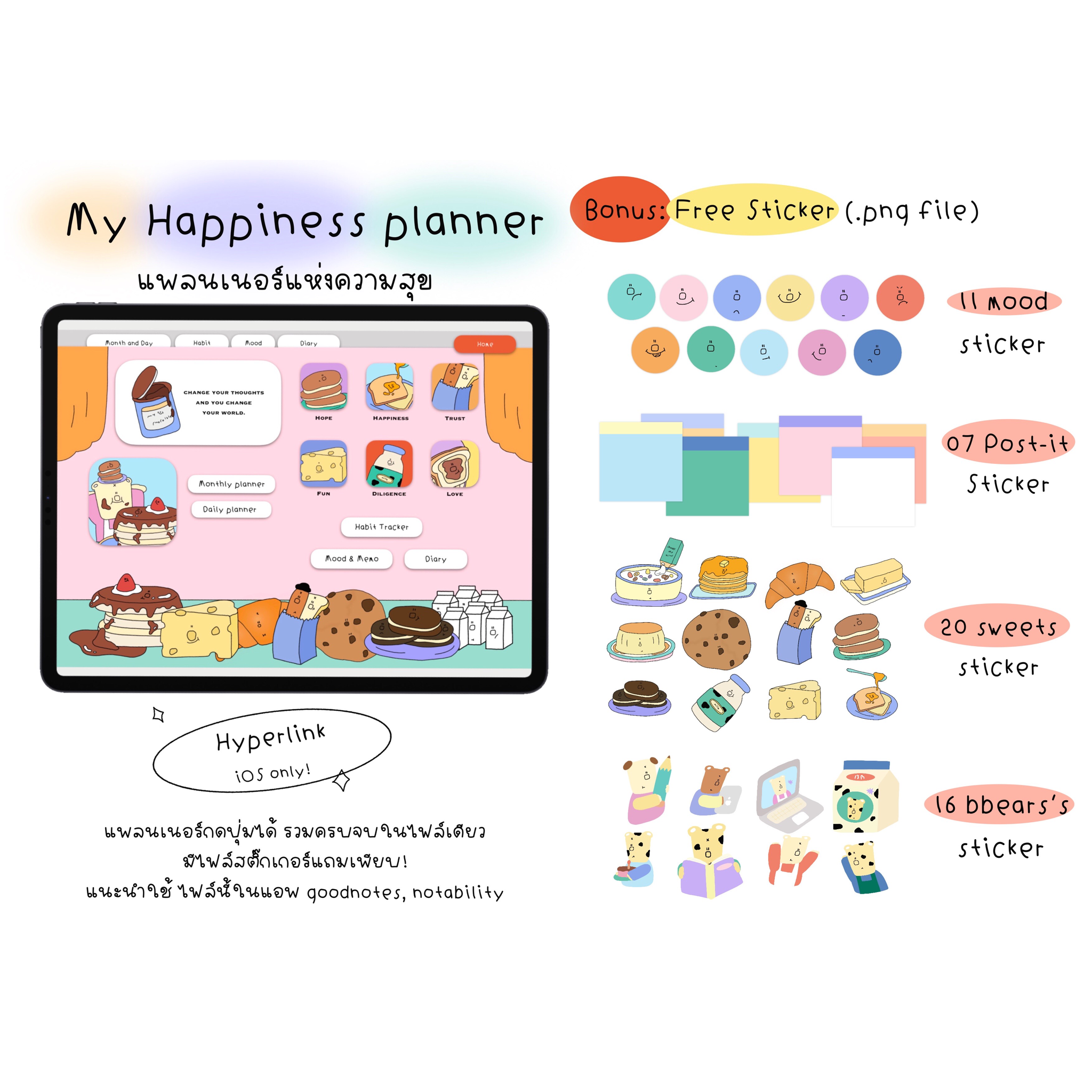 My happiness planner ไฟล์แพลนเนอร์ กดปุ่มได้[hyperlink]