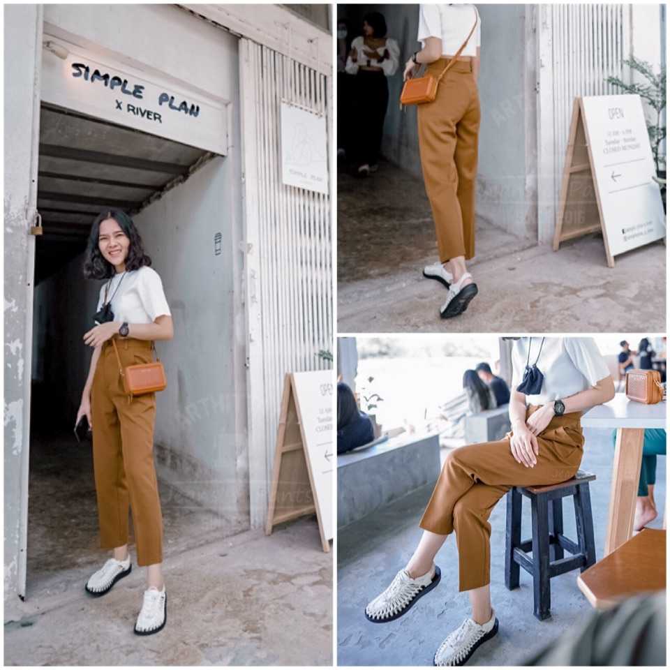 VT⭐️Best seller☜⭐️กางเกงเอวสูงทรงวินเทจ 8ส่วน👖สีน้ำตาลทอง