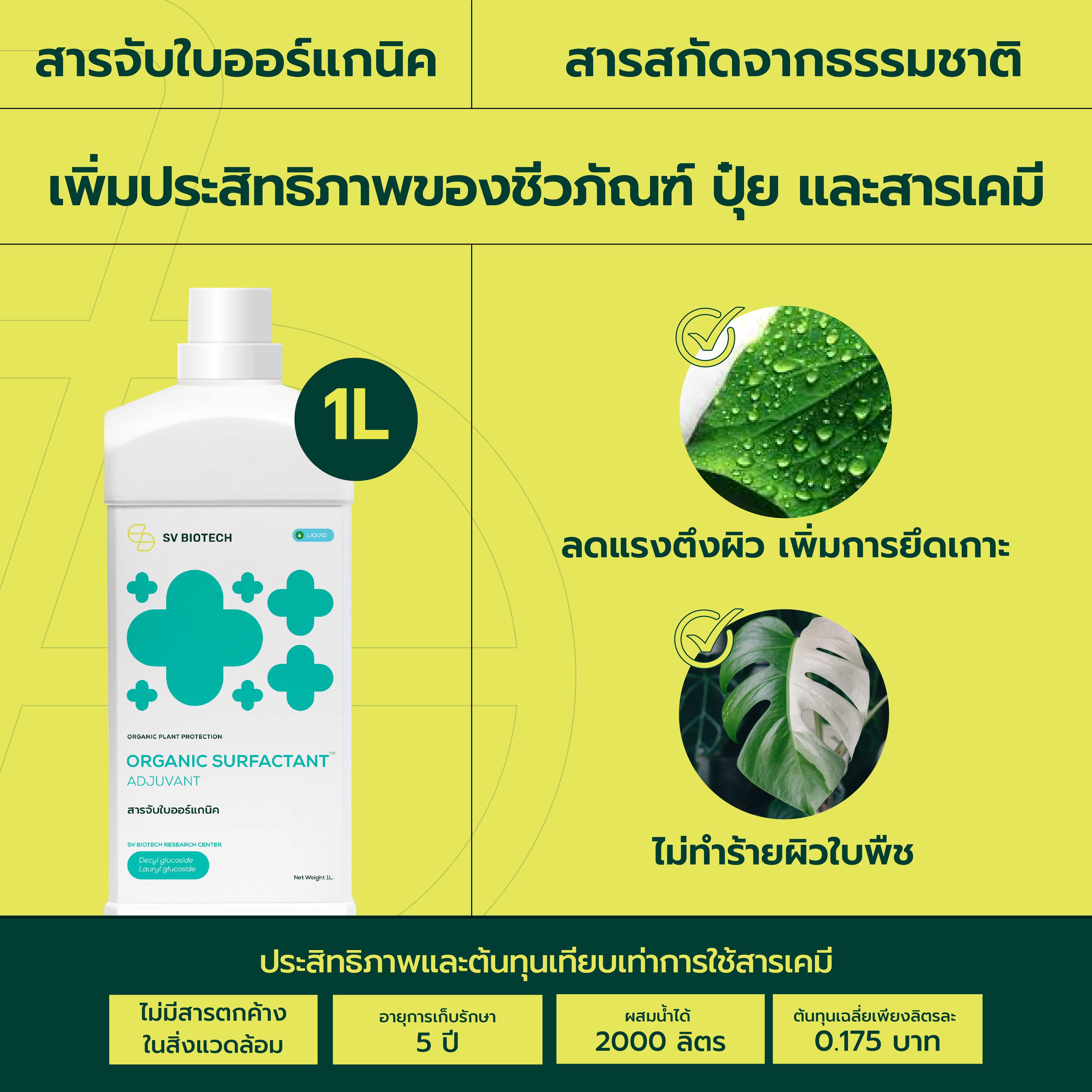 สารจับใบสูตรออร์แกนิค 100% เข้มข้นทุกหยด เกาะติดทุกอณู เสริมประสิทธิภาพปุ๋ยและสารชีวภัณฑ์ 1 ลิตร