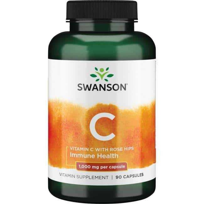 วิตามินซี Swanson Premium Vitamin C w/Rose Hips-1,000 mg 90 Capsules