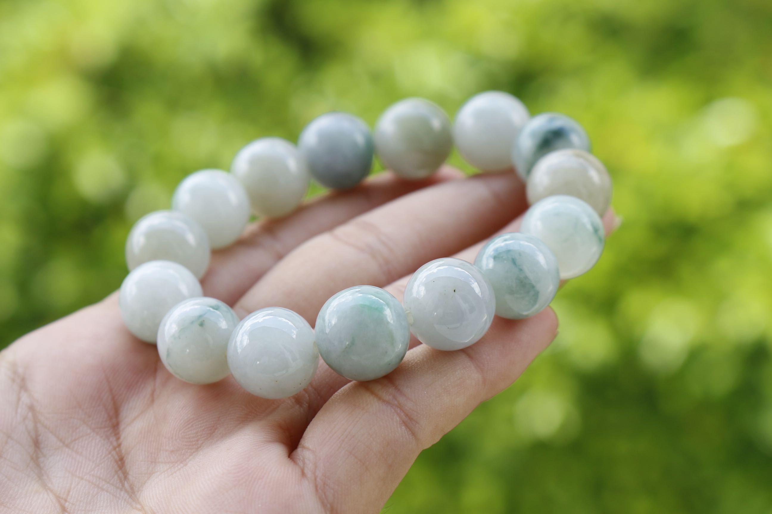 Natural White Blue Green Jade Bracelet 