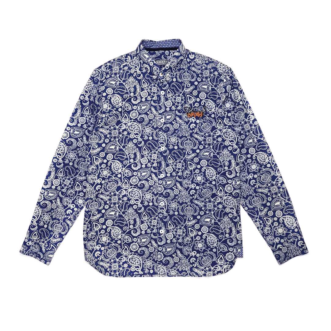 Signature Indigo-Dyed Cotton Shirt With Butterfly Embroidery.