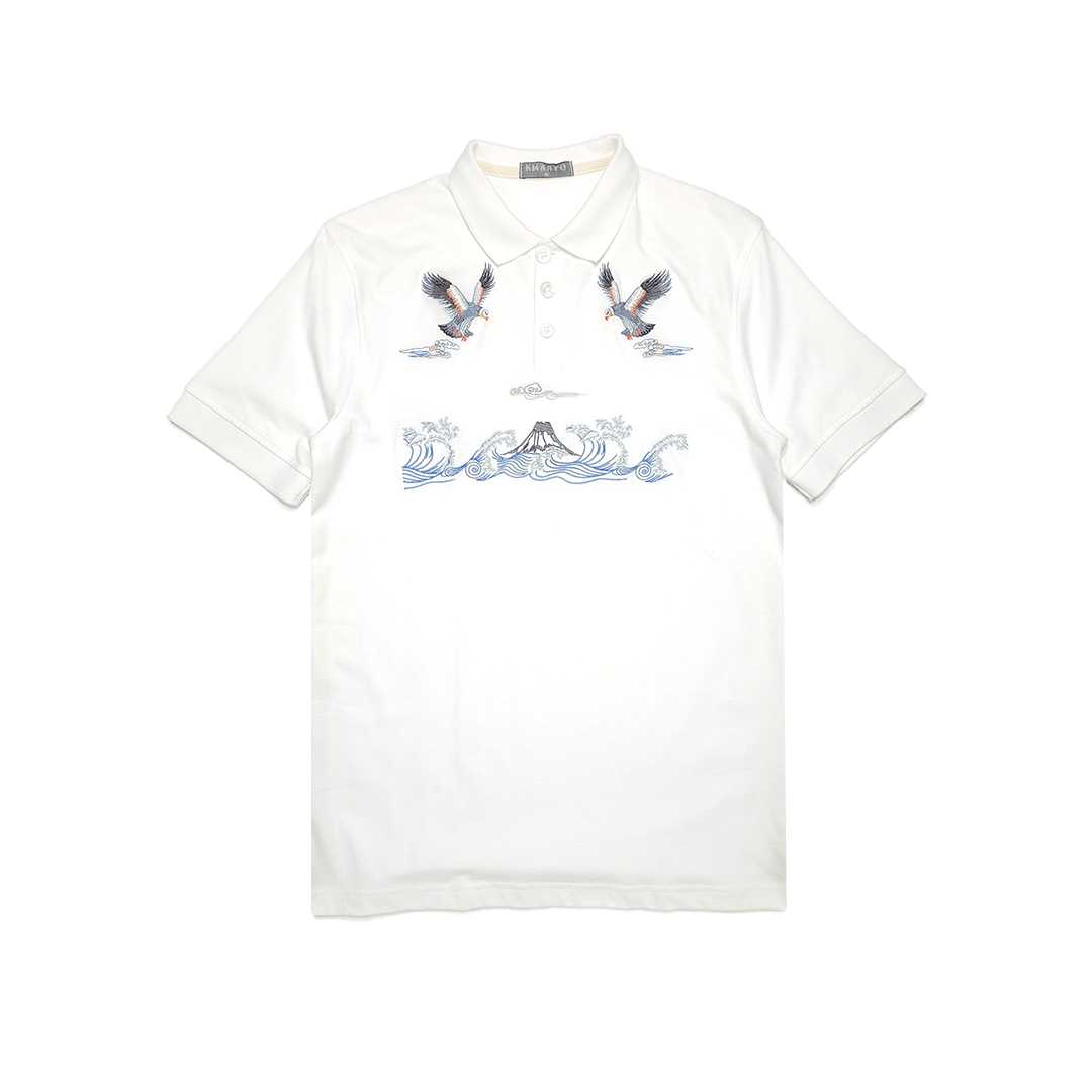 Signature Fuji Eagle Embroidery On White Super Soft Cotton Polo-Shirt.